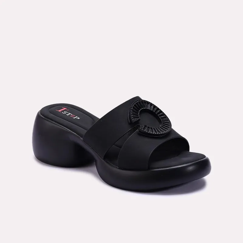 Soft Land Black Chunky Heel Casual Slippers 0413242