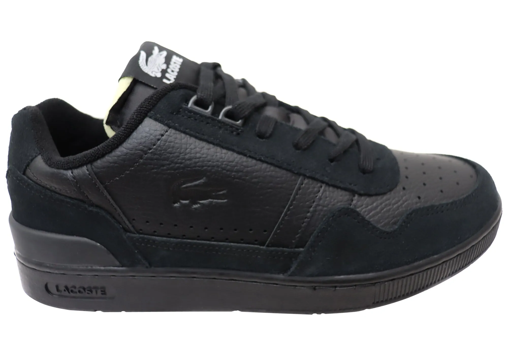 Padded collar design SlipResistantOutsole Lacoste Mens Leather Lace Up T Clip Premium Sneakers