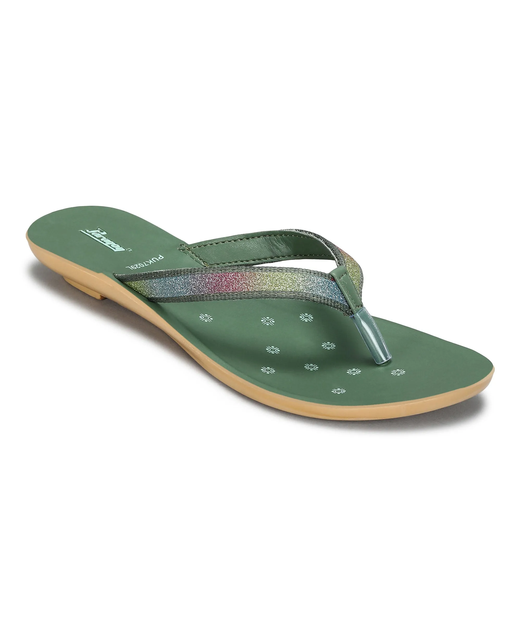 Paragon Women's Slip On Flat Green Sandals | Durable Dailywear Sandals Bare Feel