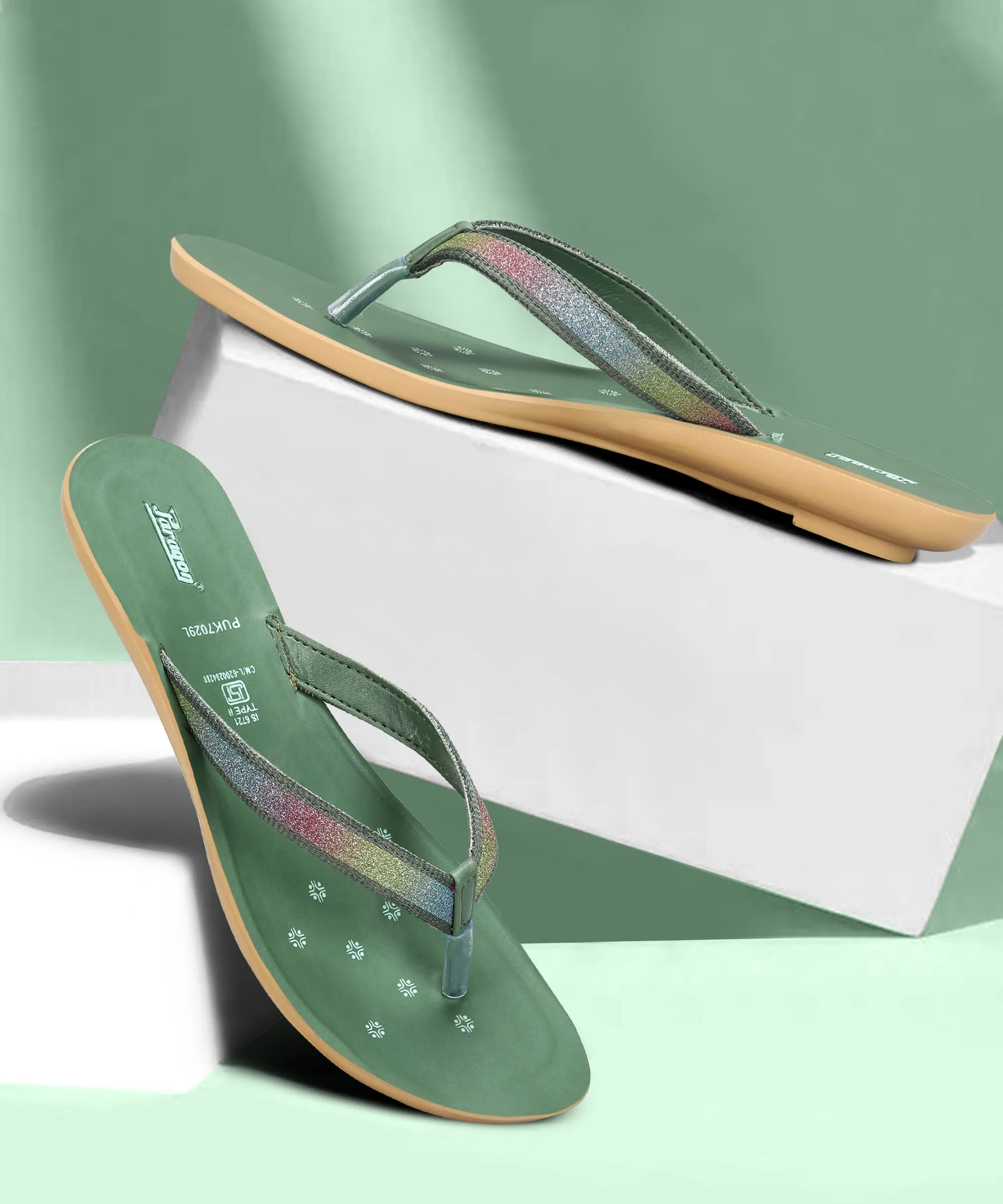 Paragon Women's Slip On Flat Green Sandals | Durable Dailywear Sandals Bare Support Slide Style