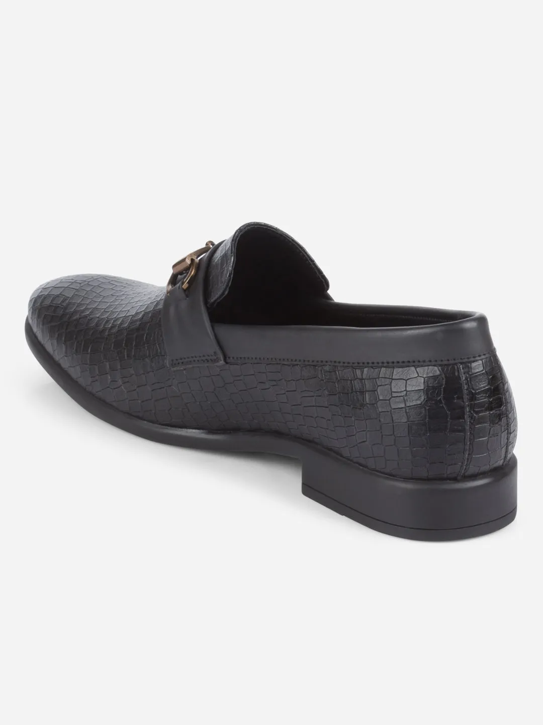 Narrow Fit Men's Black Fashion Buckle Slip On (IX1084)