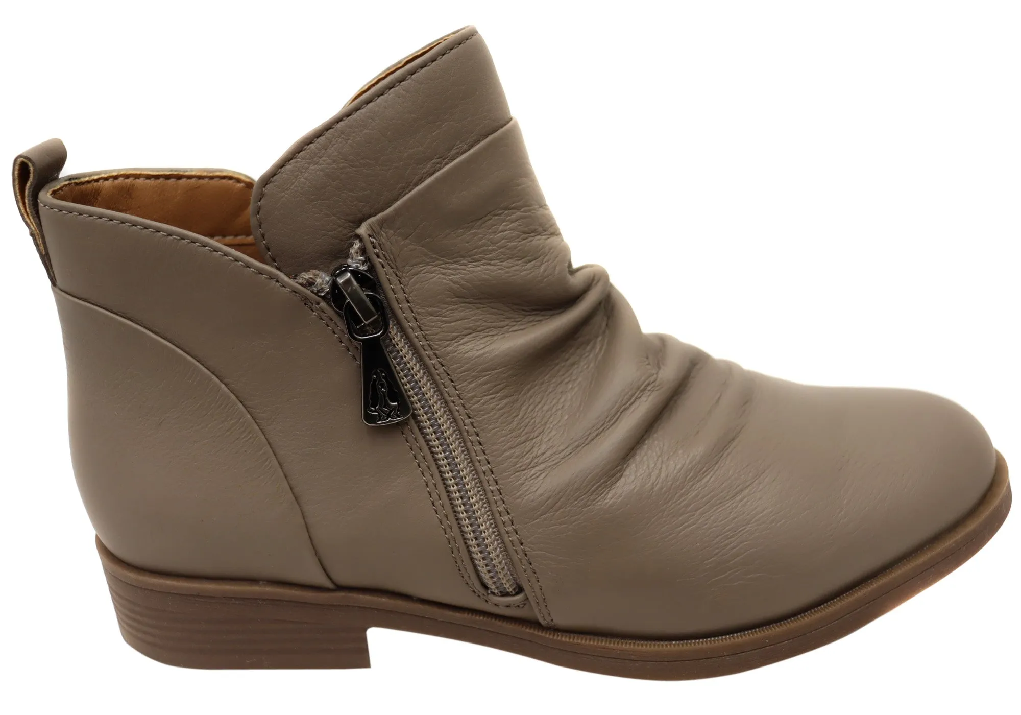 Hush Puppies Chalet Womens Comfortable Taupe Leather Ankle Boots Reliable Fit