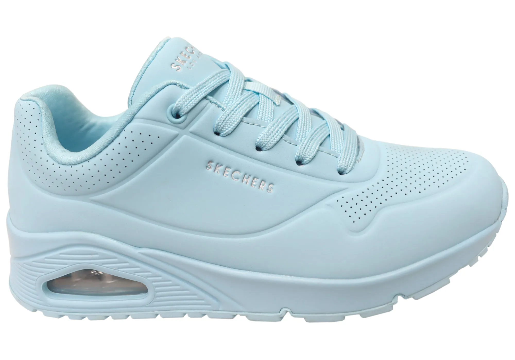 Energy Returning Technology Skechers Womens Uno Stand On Air Memory Foam Shoes Light Blue