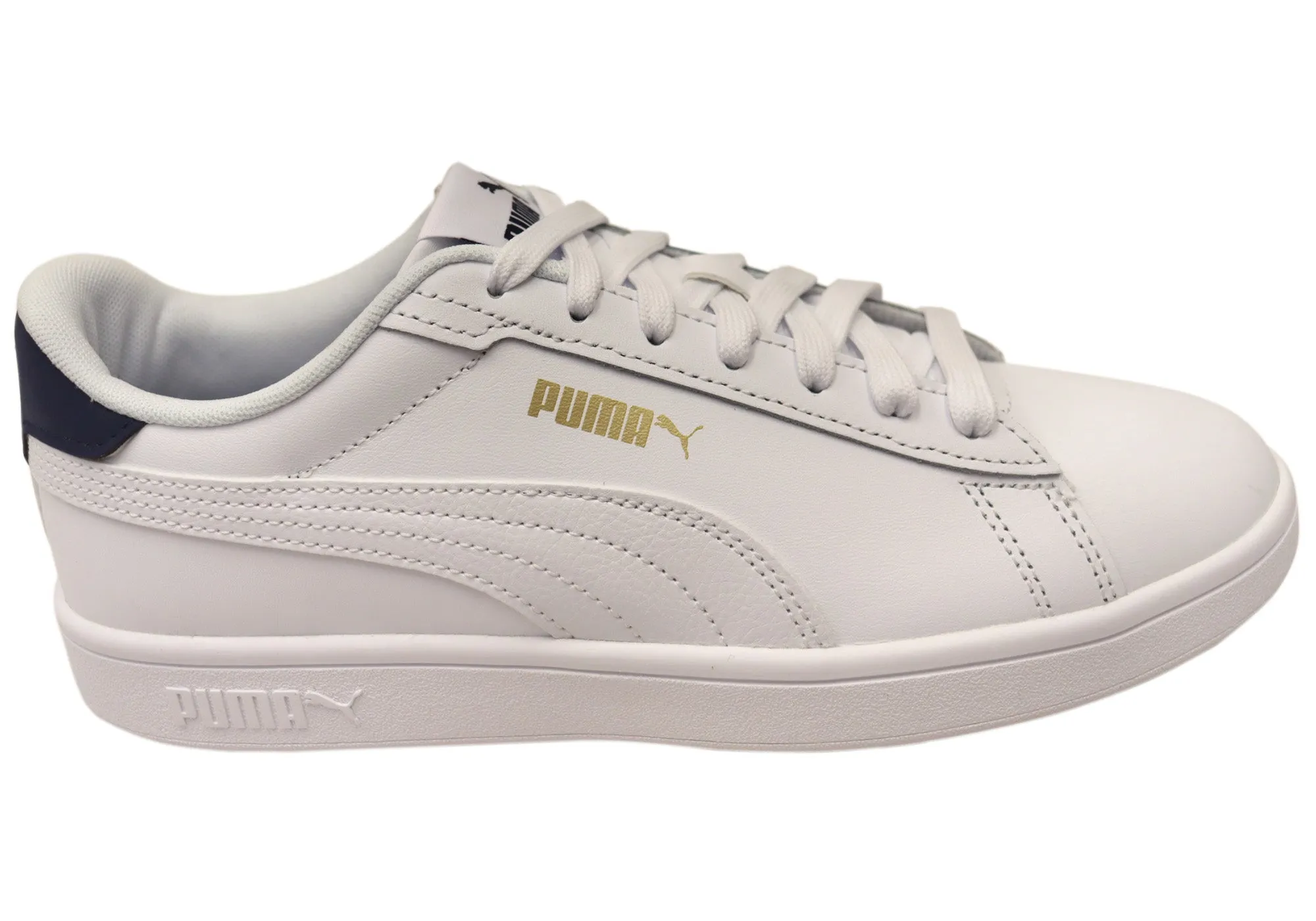 Puma Mens Smash 3.0 L Comfortable White Lace Up Sneakers RubberSole