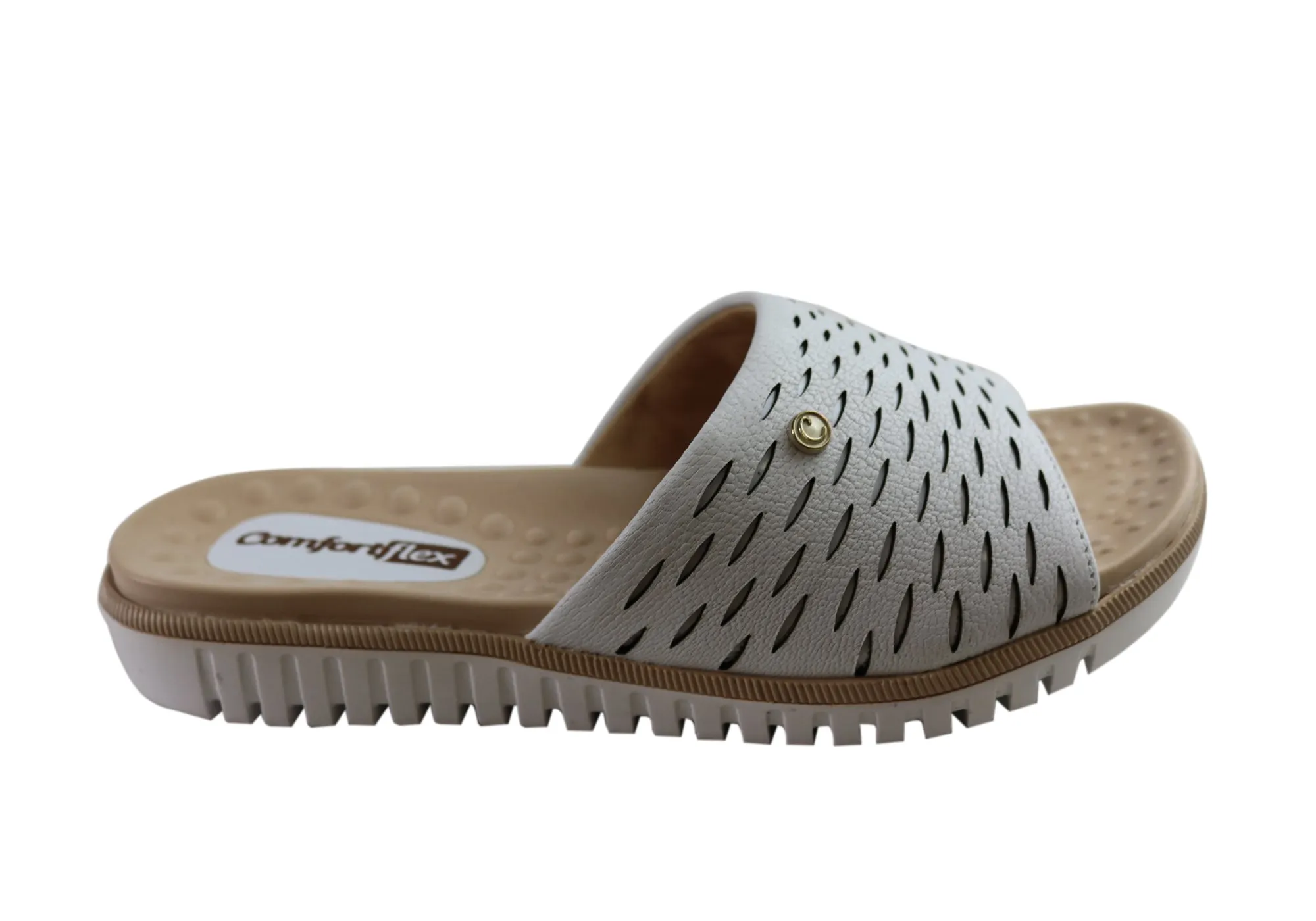 Comfortflex Denise Womens Leather Slides Sandals Made In Brazil Chic Sporty Sandals Comfortable For All-Day Wear