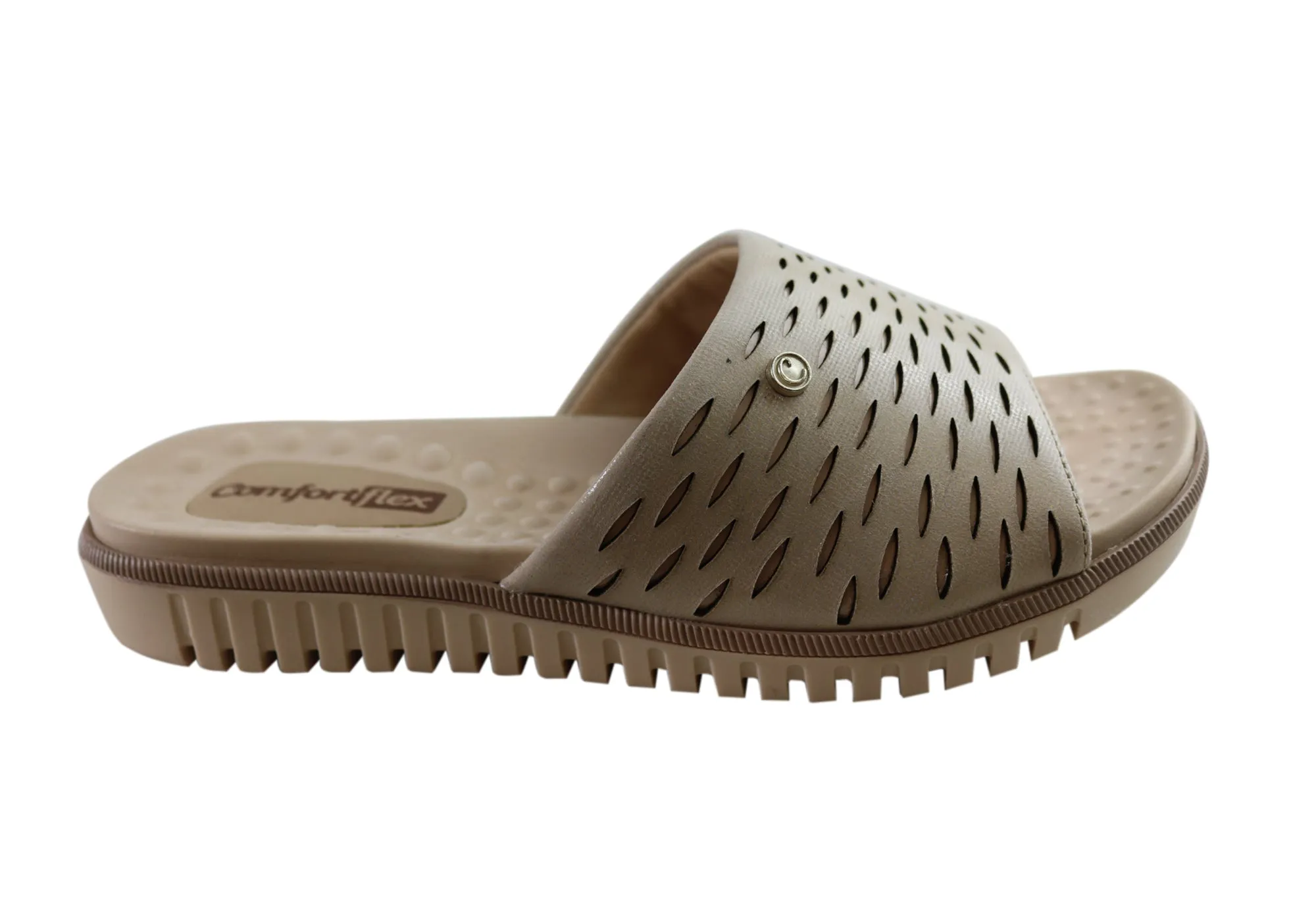 Comfortflex Denise Womens Leather Slides Sandals Made In Brazil Lightweight Outdoor Footwear Low Weight