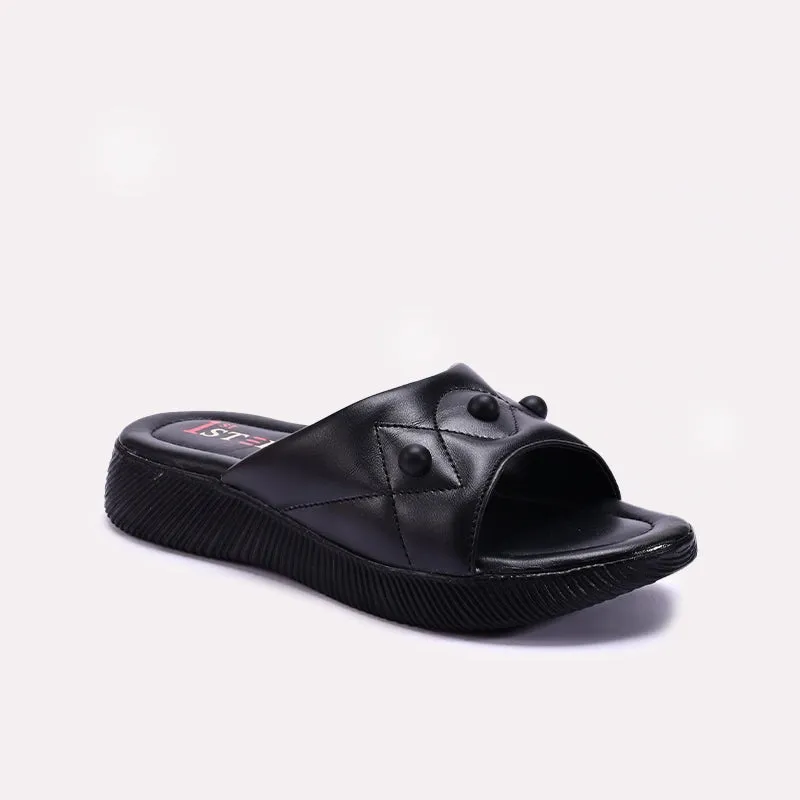 Stretch Fabric Weekend Trip Black Comfy Casual Slippers For Women 0413121