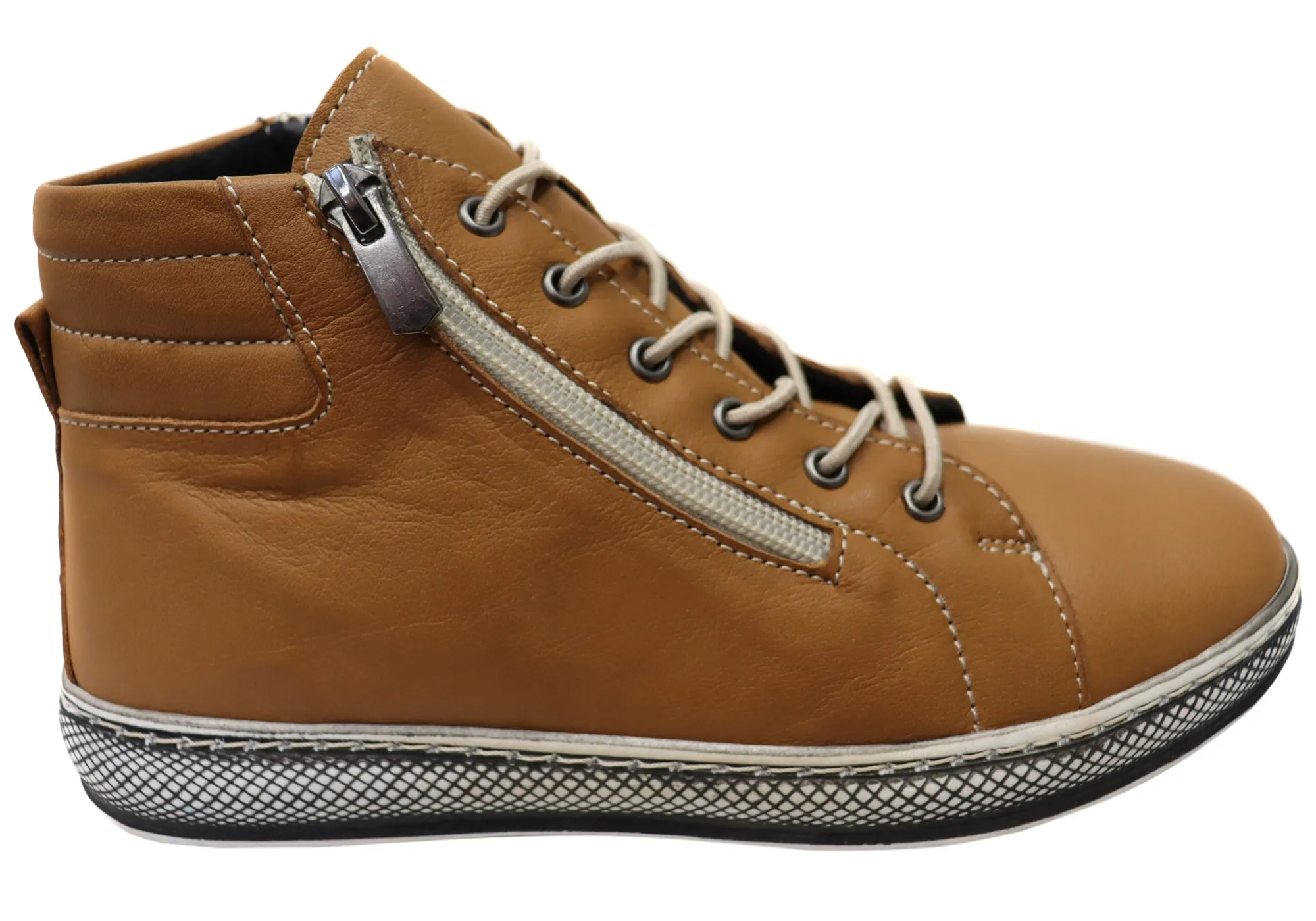 All-Weather Design. Mixed Textures Orizonte Akari Womens European Comfortable Leather Ankle Boots