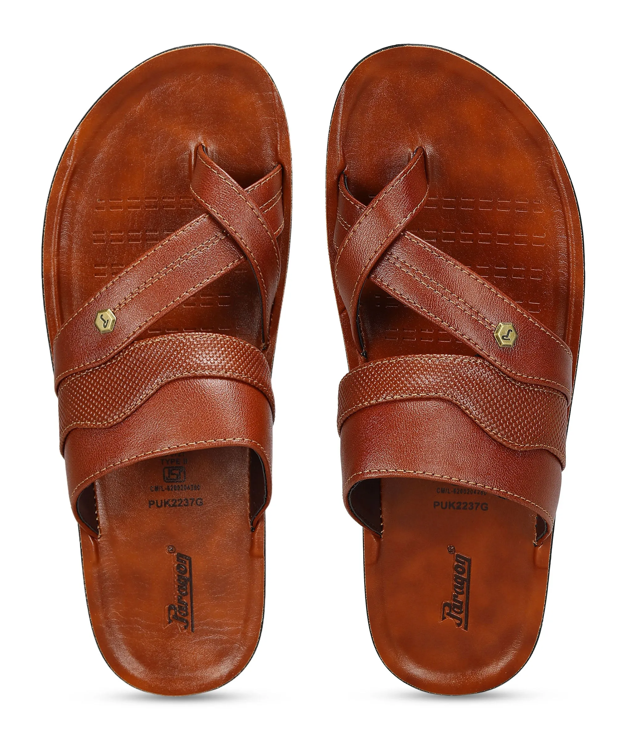 Paragon Men's Slip-on Tan Sandals for Men | Comfortable Sole & Durable Single Strap Summer Ready Shoes
