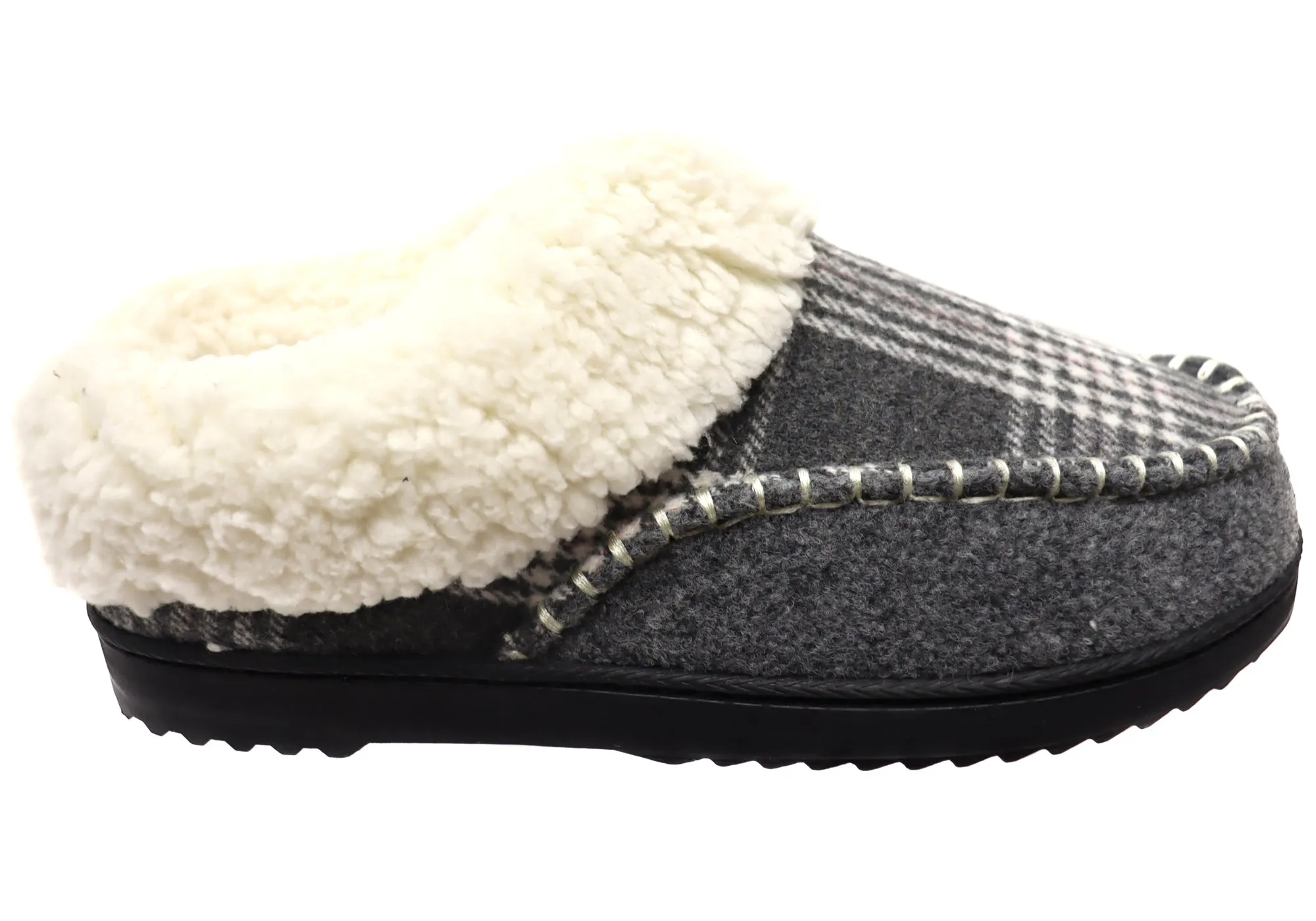 Dearfoams Womens Comfortable Nyla Felted & Plaid Moc Toe Clog Slippers Comfy Travel Fit