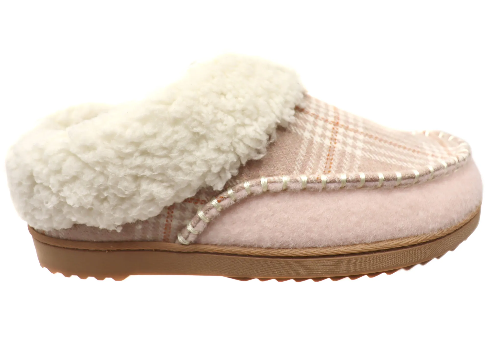 ReinforcedToe Easy on off Dearfoams Womens Comfortable Nyla Felted & Plaid Moc Toe Clog Slippers
