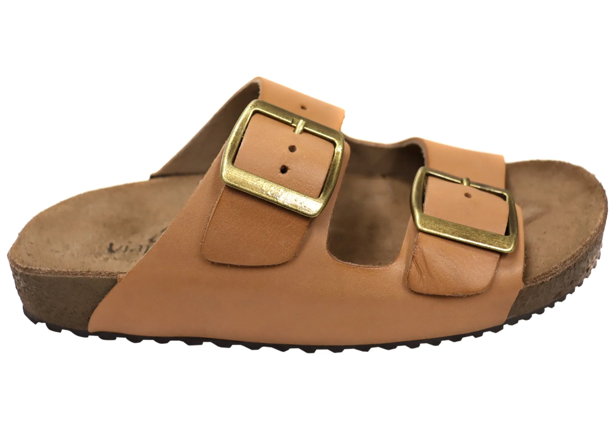 Via Paula Hilda Womens Leather Comfort Slides Sandals Made in Brazil Beach Chic