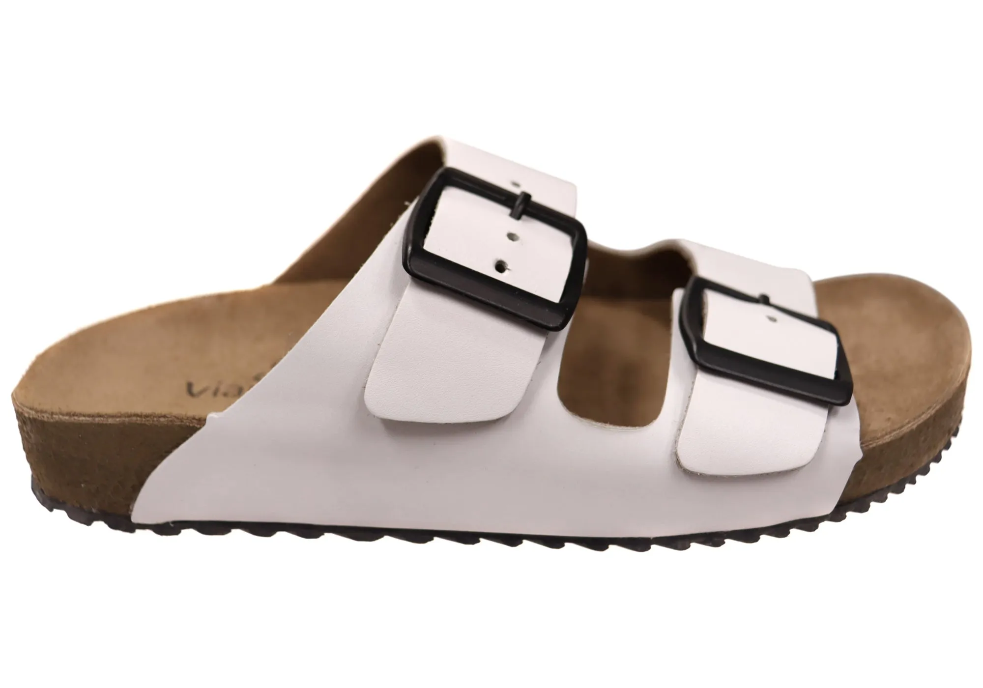 Via Paula Hilda Womens Leather Comfort Slides Sandals Made in Brazil Flexible Sole