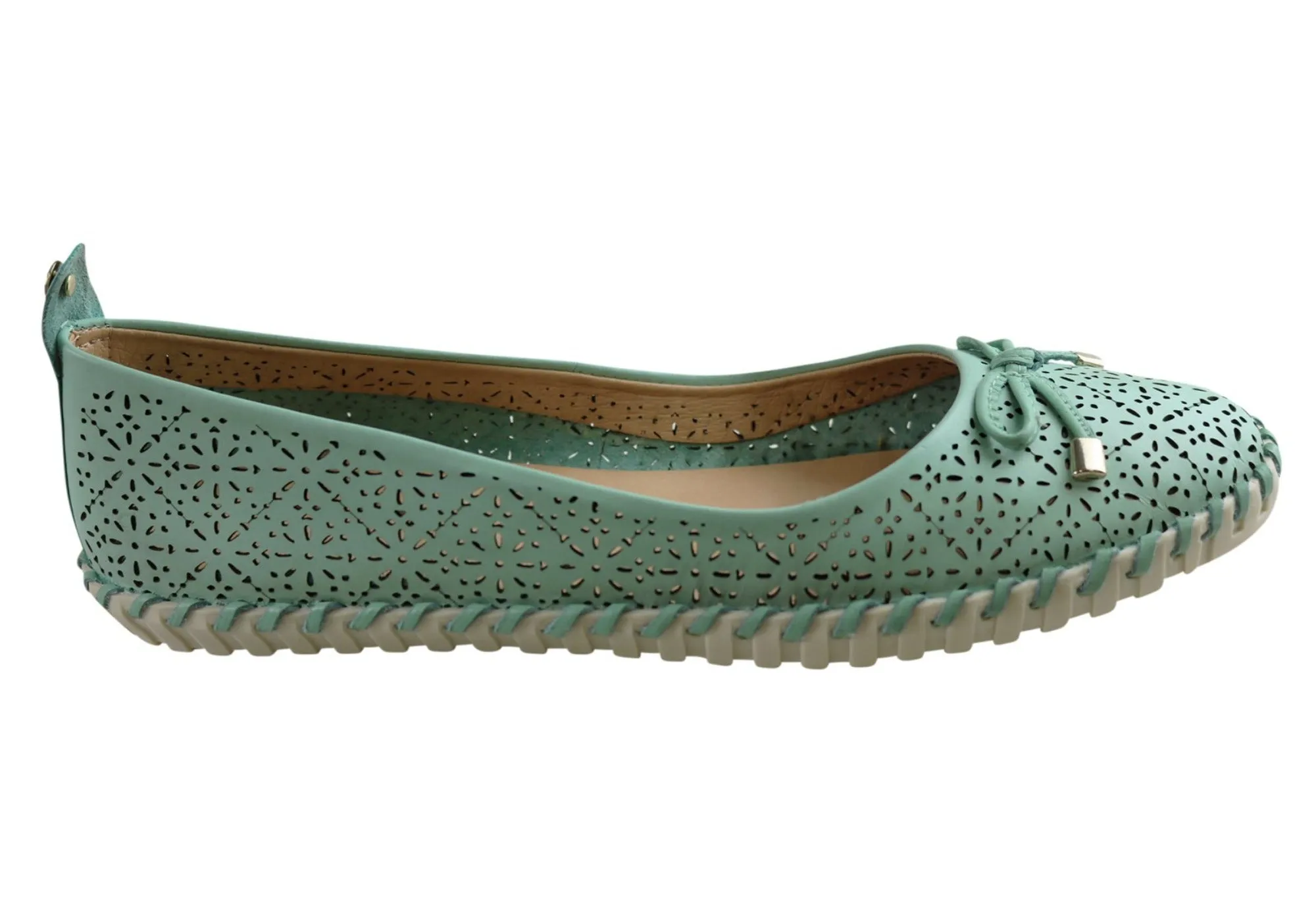 Elastic Lacing Bottero Hampshire Womens Comfort Leather Ballet Flats Made In Brazil