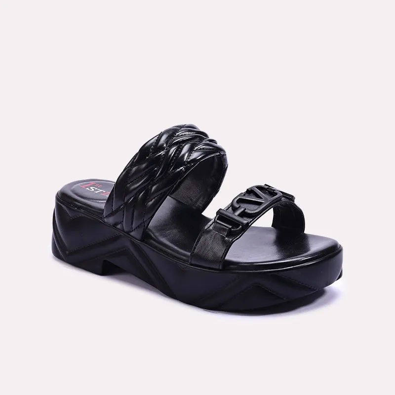 Nature Walk Black Chunky Casual Slippers 0413151