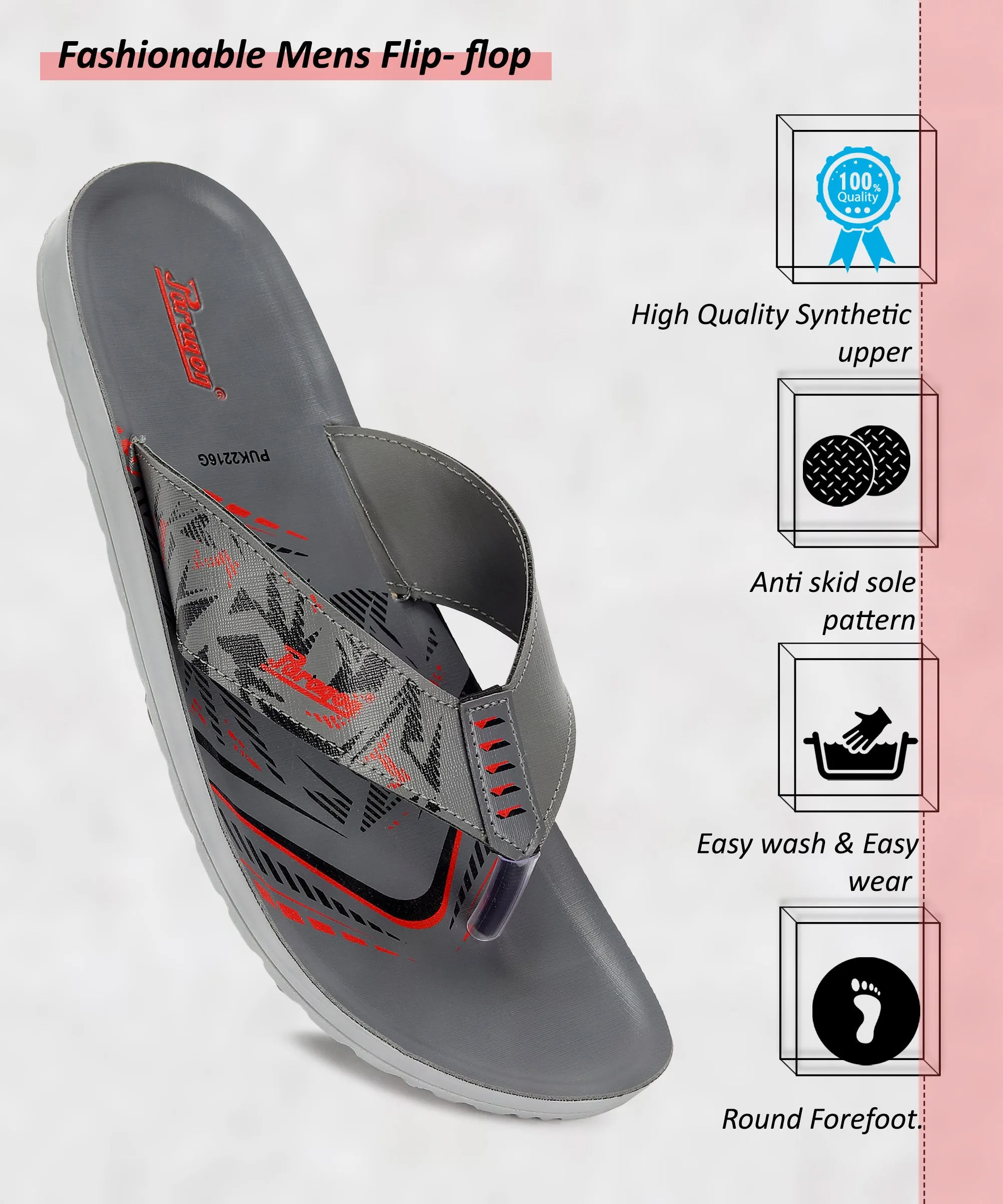 Foam material Beach Travel Footwear Paragon PUK2216G Men Everyday Lightweight Waterproof Flip Flops Printed Patterns and Extra Sole Support | Casual Flip Flops