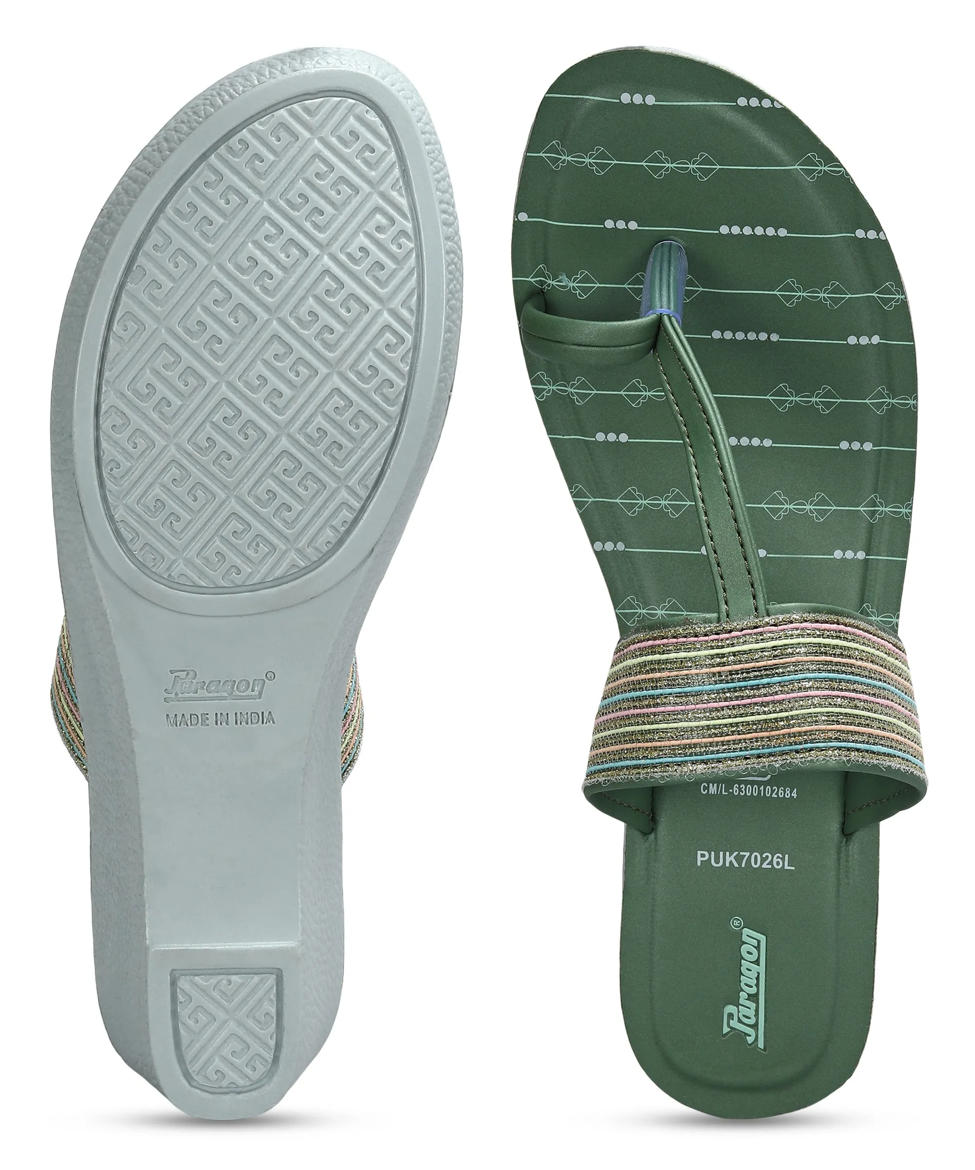 Paragon Women's Green Wedge Sandals with Cushioned Sole and Sturdy Construction for Everyday Use Comfortable Outdoor Shoes