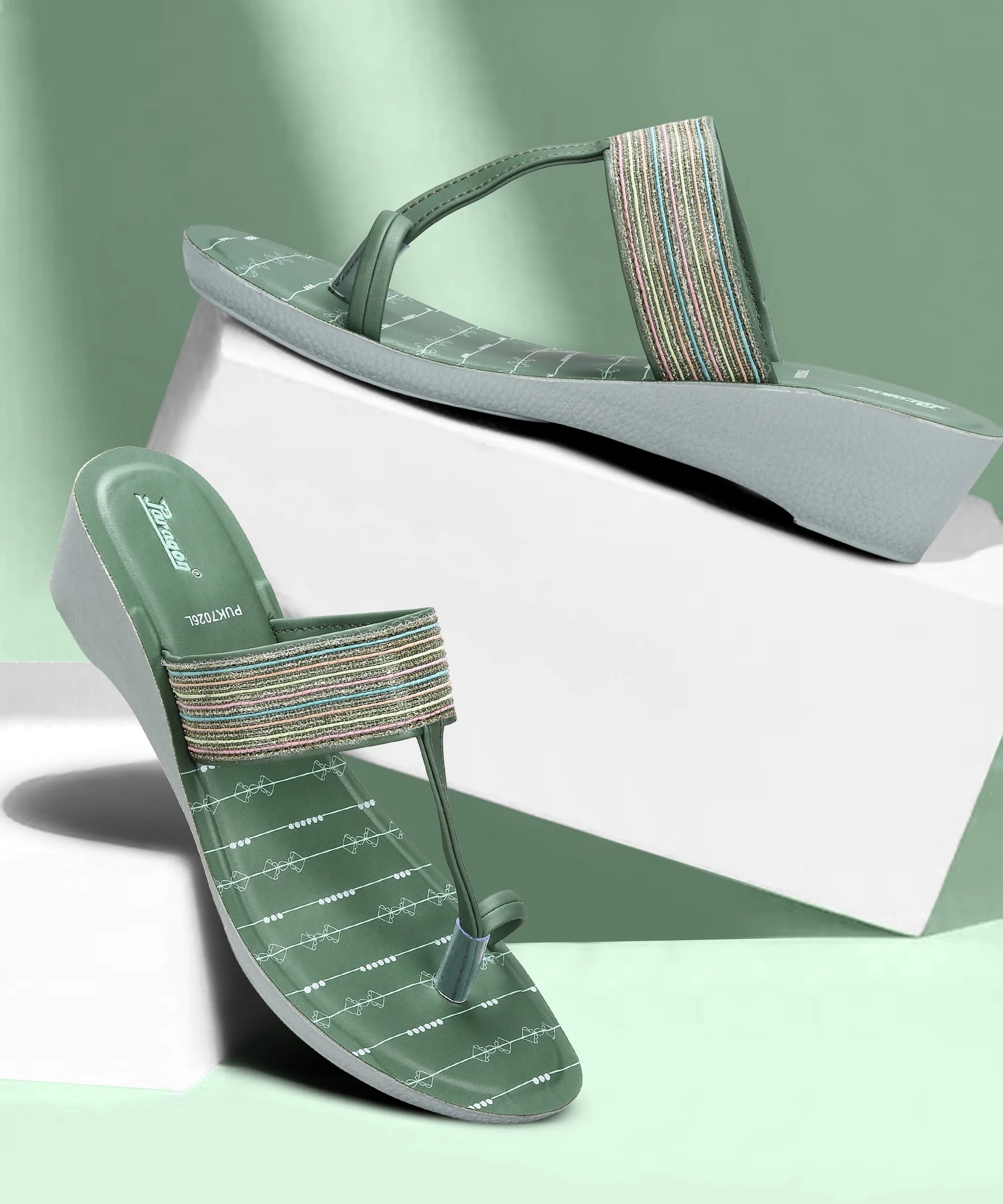 Arch Relief Paragon Women's Green Wedge Sandals with Cushioned Sole and Sturdy Construction for Everyday Use