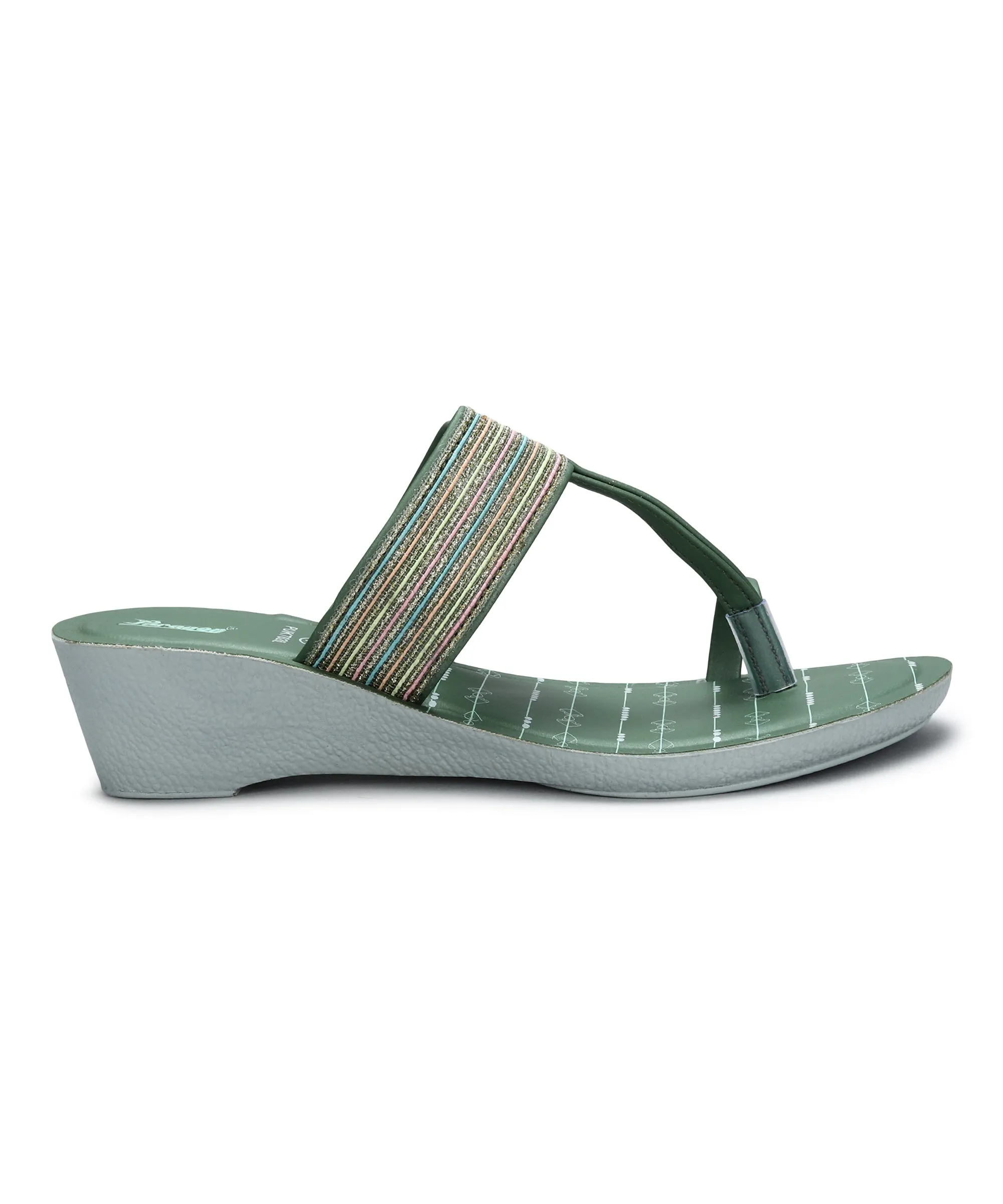 Paragon Women's Green Wedge Sandals with Cushioned Sole and Sturdy Construction for Everyday Use Neutral Color