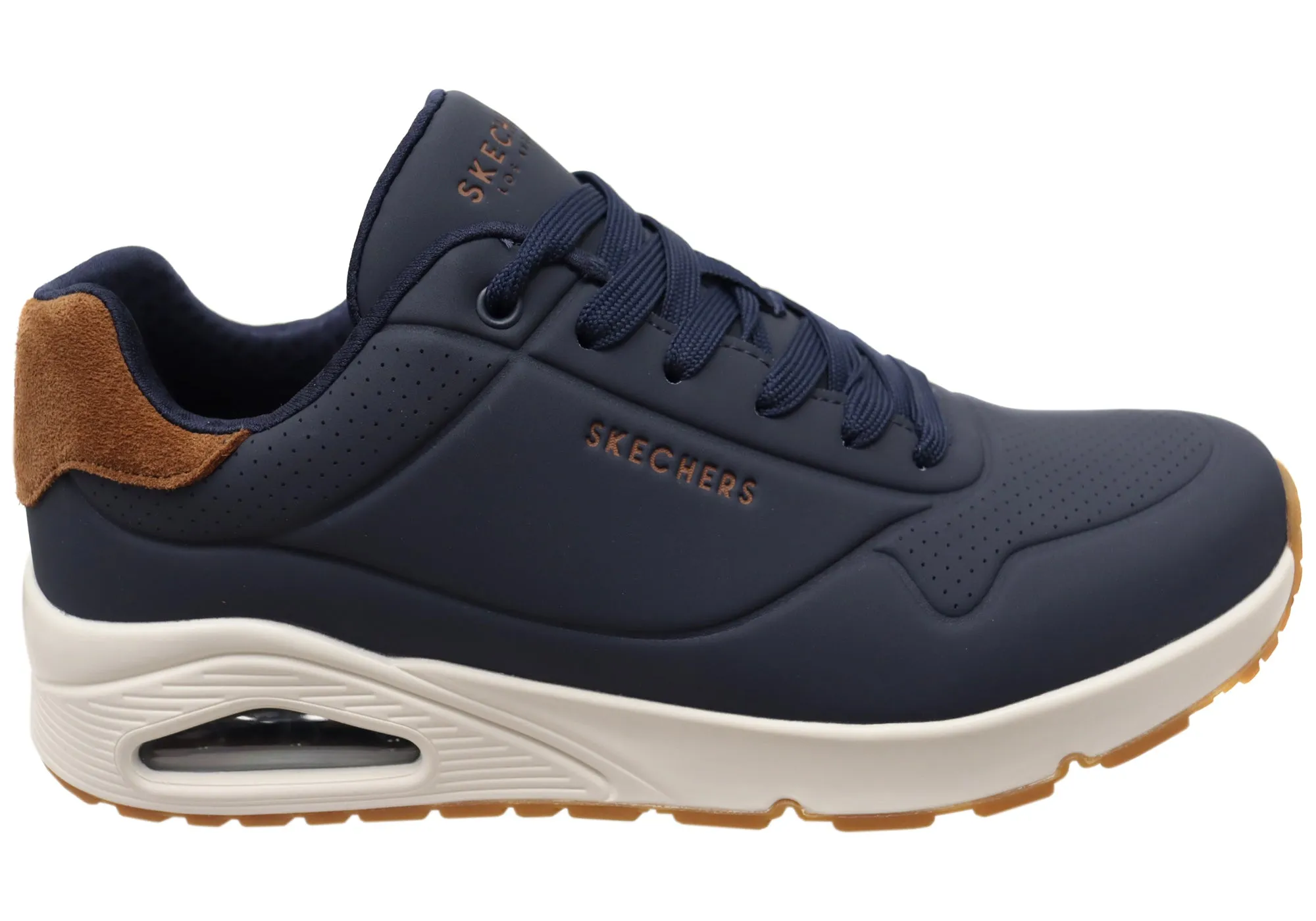 Cushioned heel Skechers Mens Uno Suited On Air Comfortable Lace Up Shoes