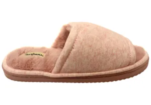 Dearfoams Womens Demi Rib Knit Slide Comfortable Open Toe Slippers Relaxation Mode Quick On-The-Go