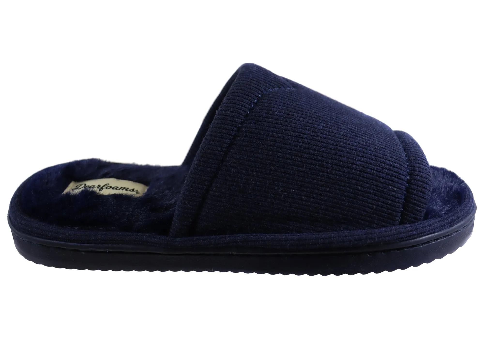 Running Specific Slip Fit Comfort Dearfoams Womens Demi Rib Knit Slide Comfortable Open Toe Slippers