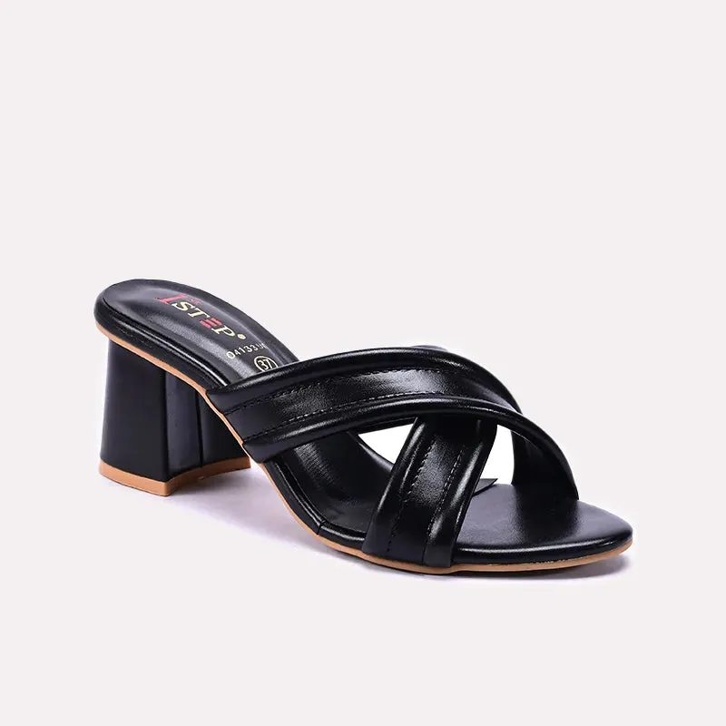 Black Casual Heel Slippers 0413390 Modern Bold Silk Feel