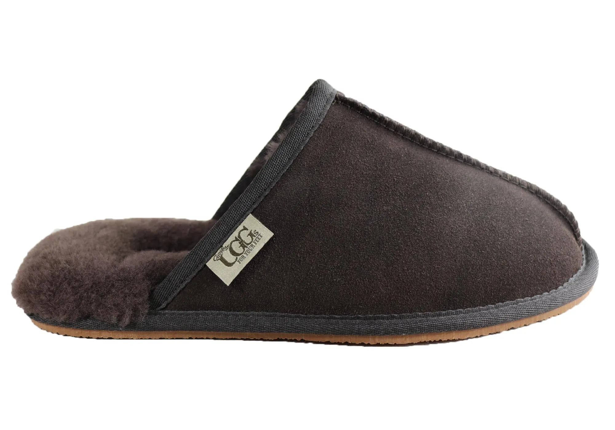 Grosby Buck Ugg Mens Comfort Sheepskin Scuff Slip On Slippers Light Gear