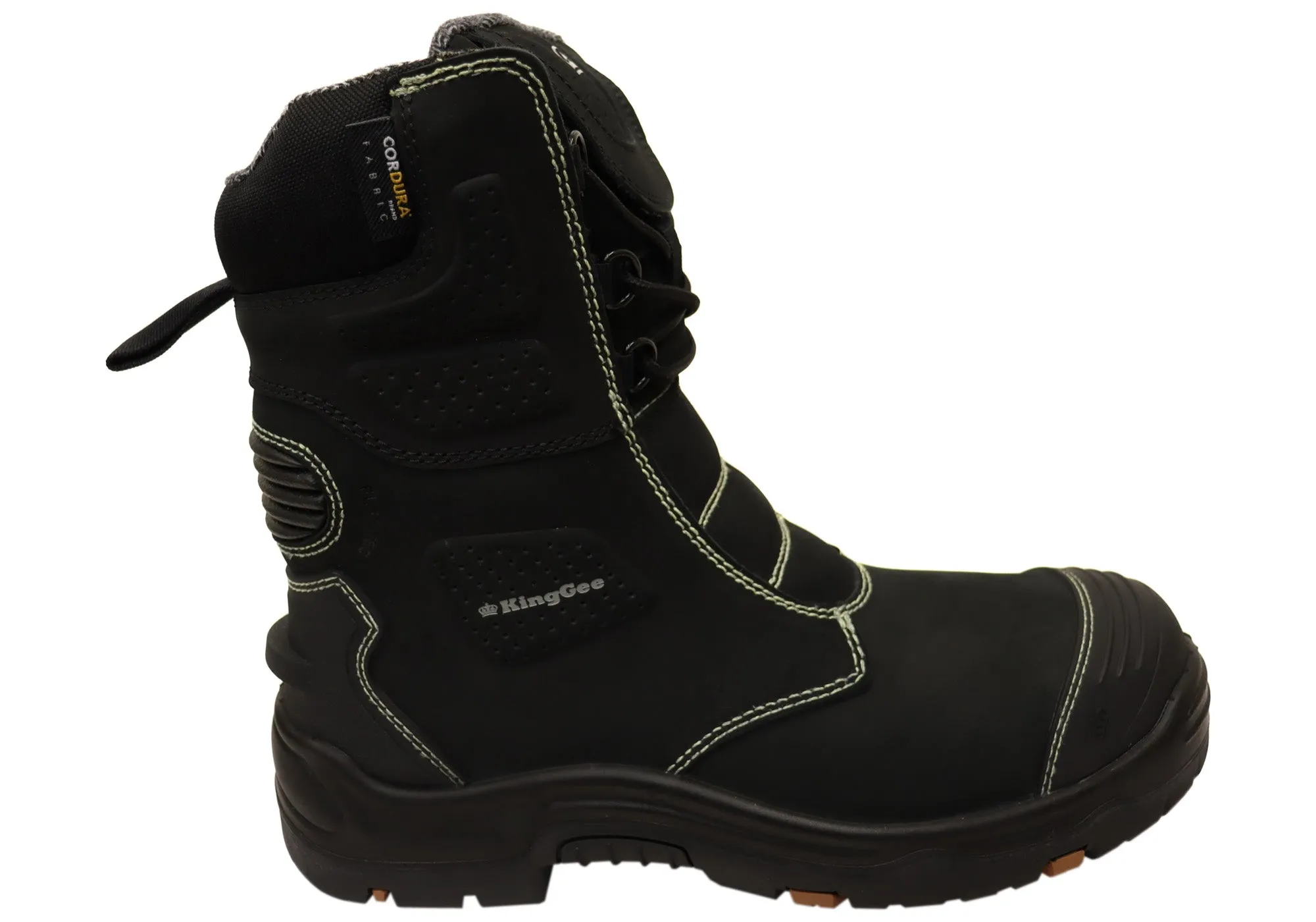 KingGee Mens Bennu Pro 9 Comfortable Leather Work Boots Black Kid Fun