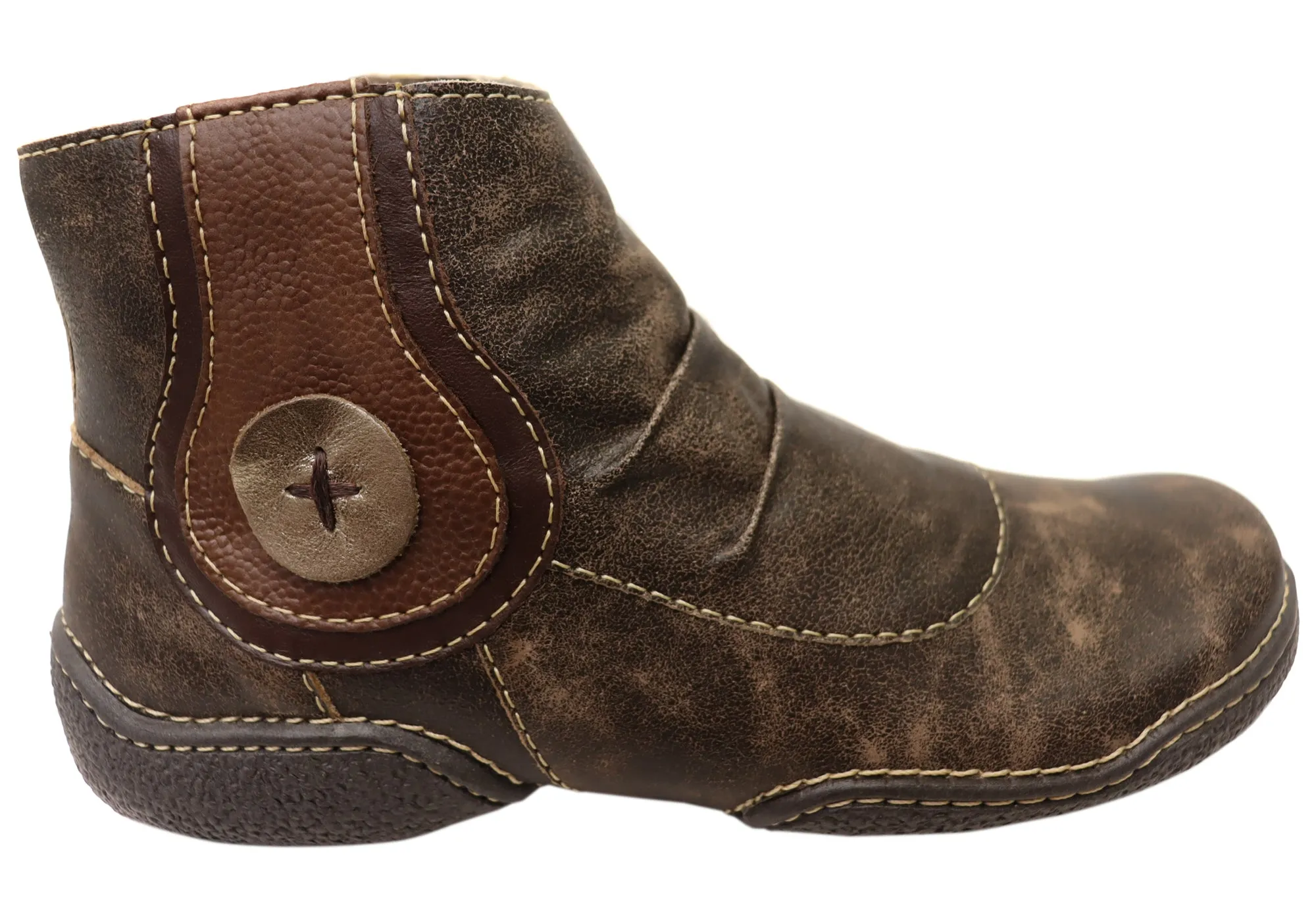 J Gean Luna Womens Comfortable Leather Ankle Boots Made In Brazil Comfort footbed Work Wear