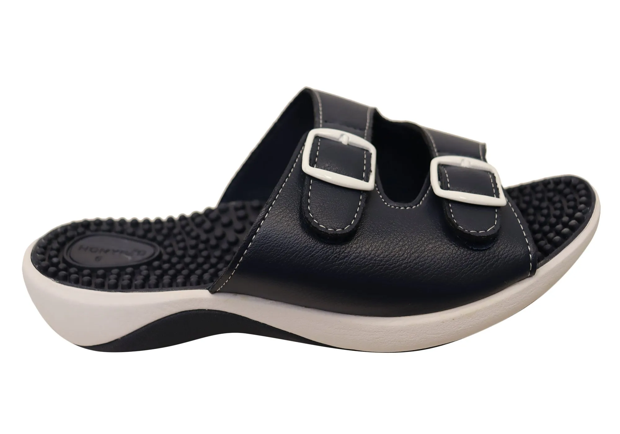 Homyped Womens Crest Massage Footbed Comfortable Slides Sandals Daily Wear Memory Foam