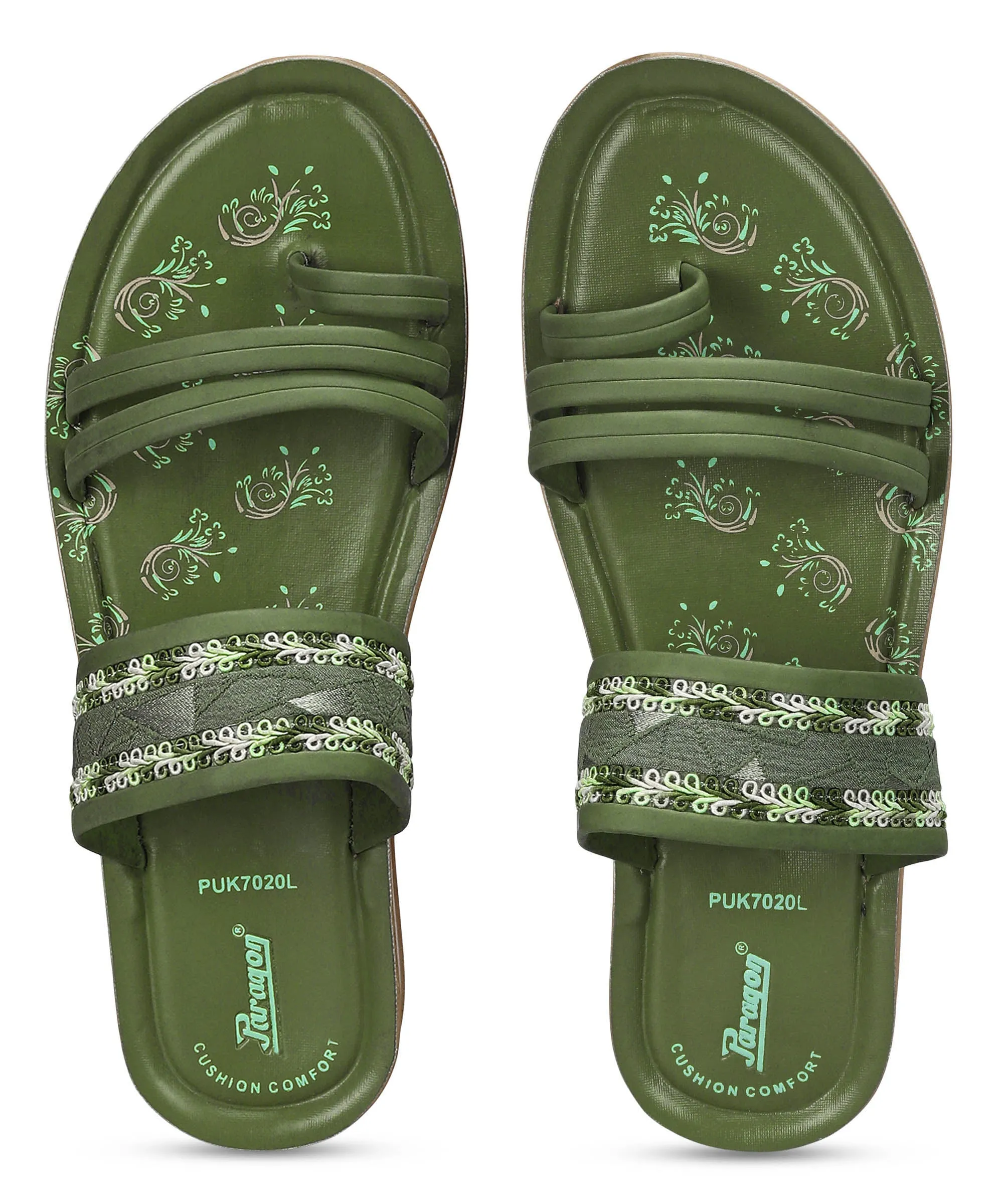 Paragon Women's Slip On Flat Pista Green Sandals | Durable Dailywear Sandals Slip Off