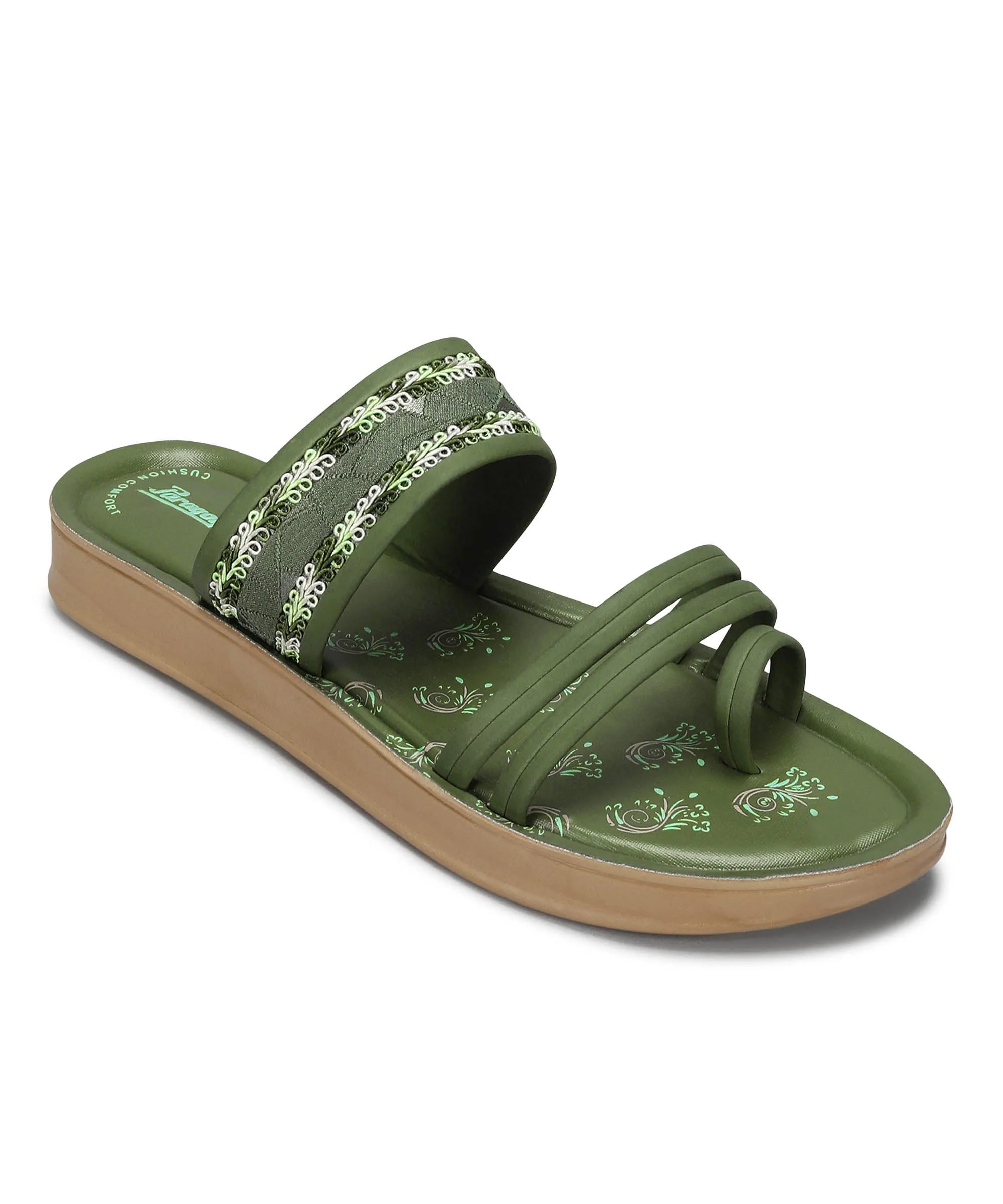 Paragon Women's Slip On Flat Pista Green Sandals | Durable Dailywear Sandals Chic Walk