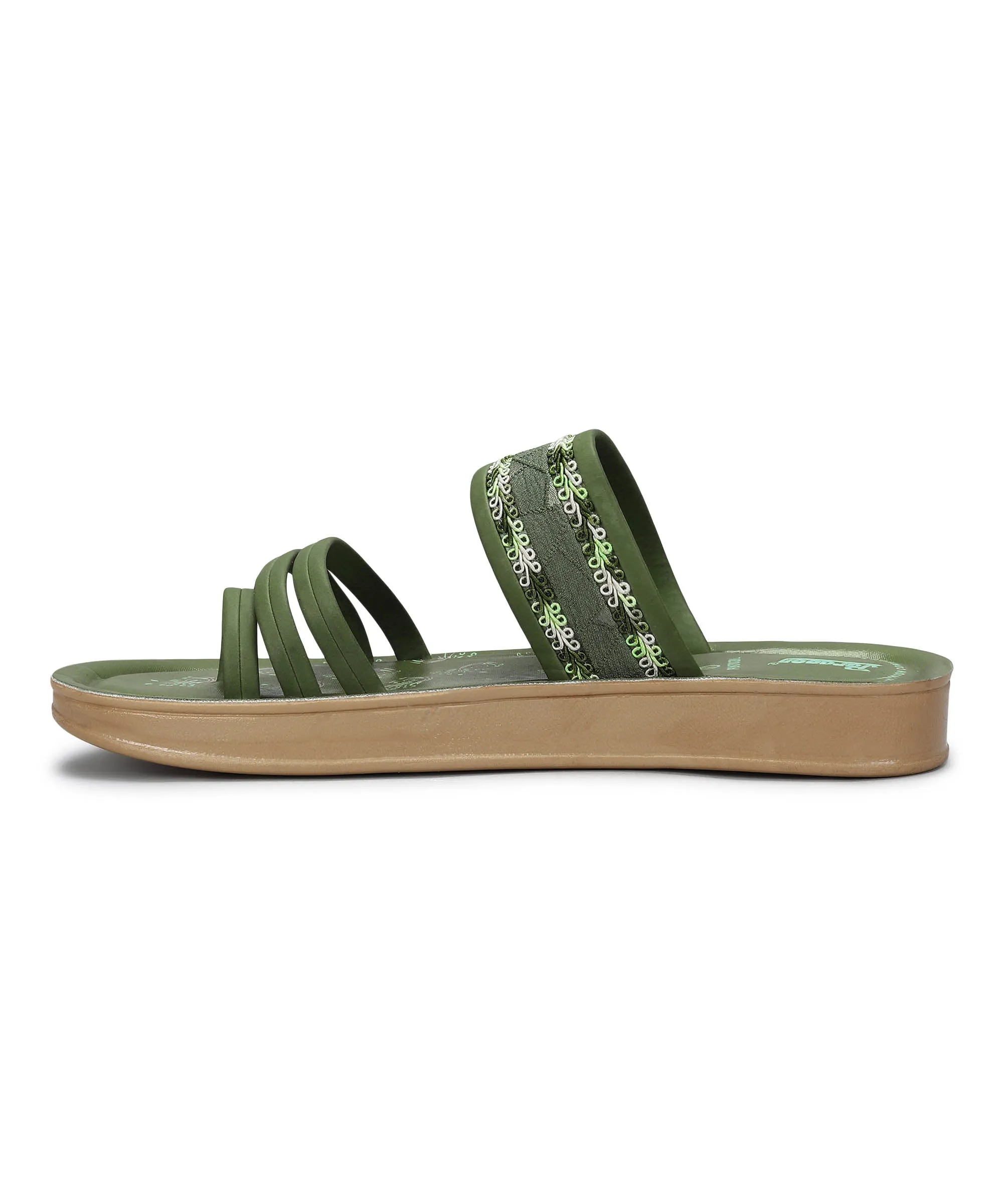 Firm Step Chic Look Paragon Women's Slip On Flat Pista Green Sandals | Durable Dailywear Sandals
