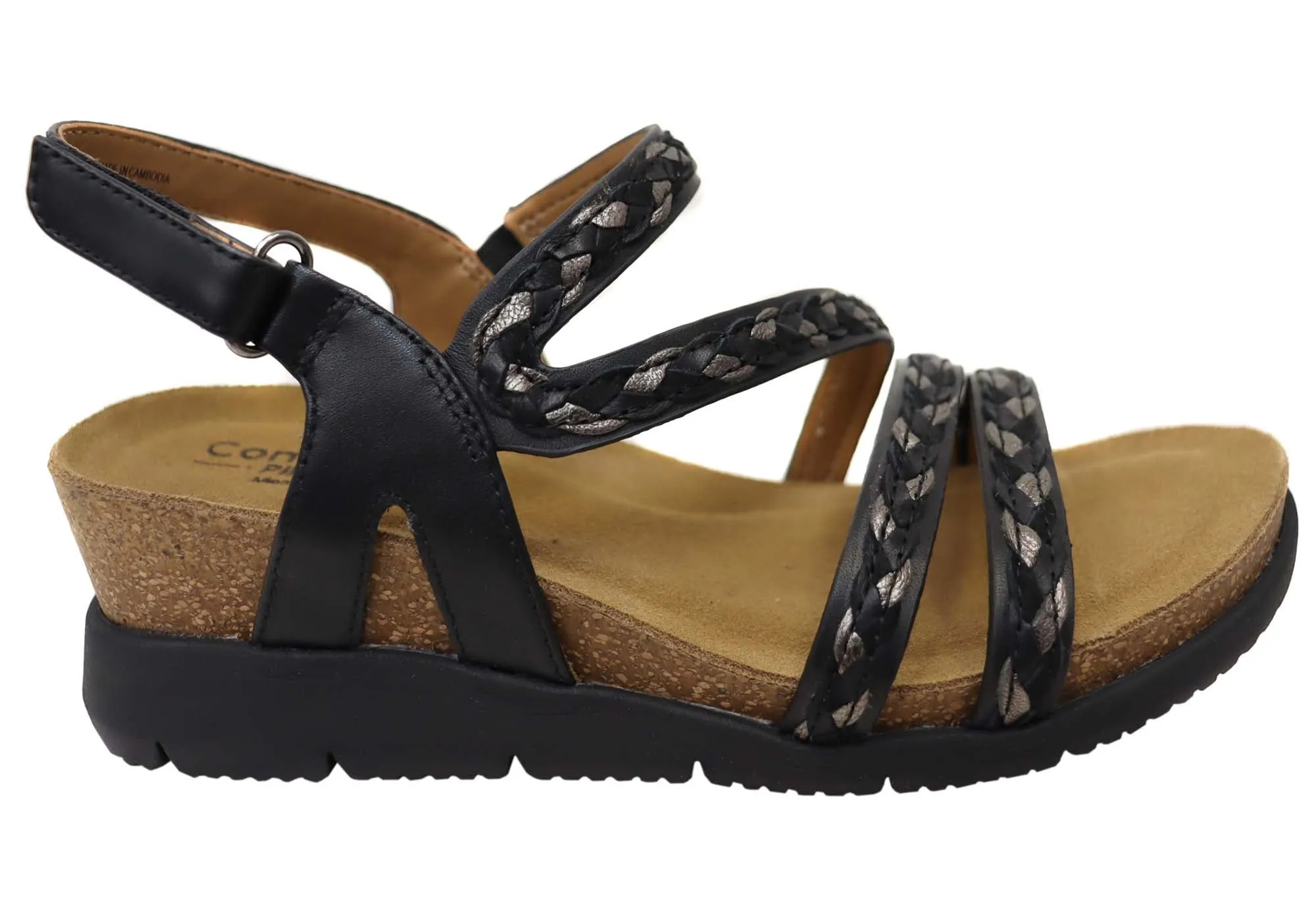 Comfortiva Silvia Womens Comfort Footbed Wide Fit Leather Sandals Walk Out Stiletto Heel