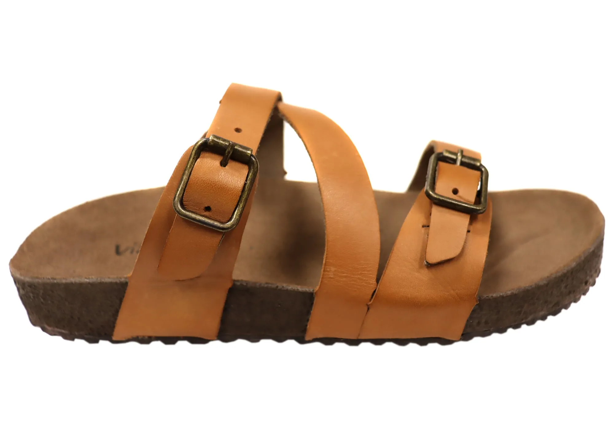 Outdoor Vibe Mood Boost Via Paula Carly Womens Leather Comfort Slides Sandals Made in Brazil