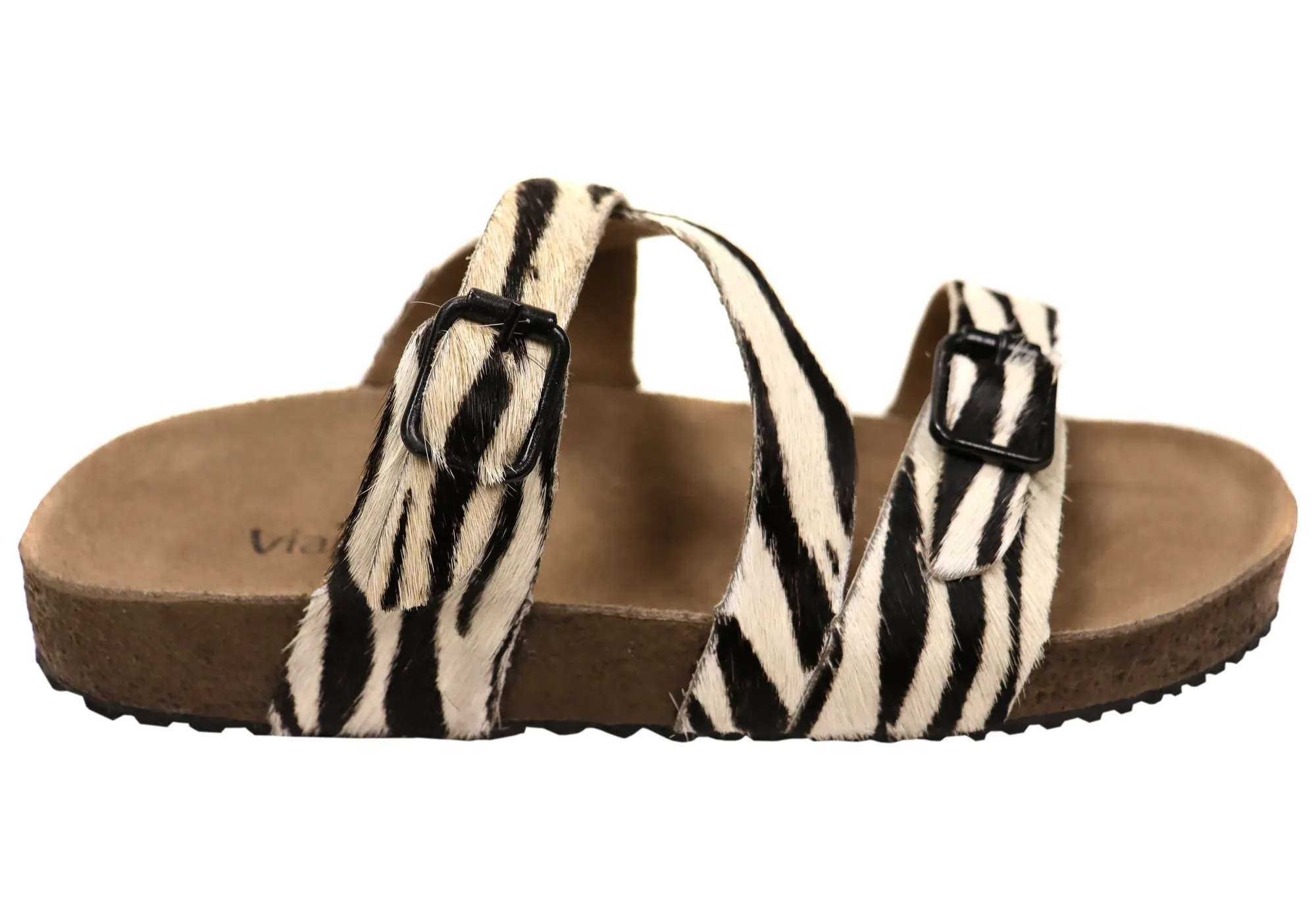 Foot-Friendly Design Via Paula Carly Womens Leather Comfort Slides Sandals Made in Brazil