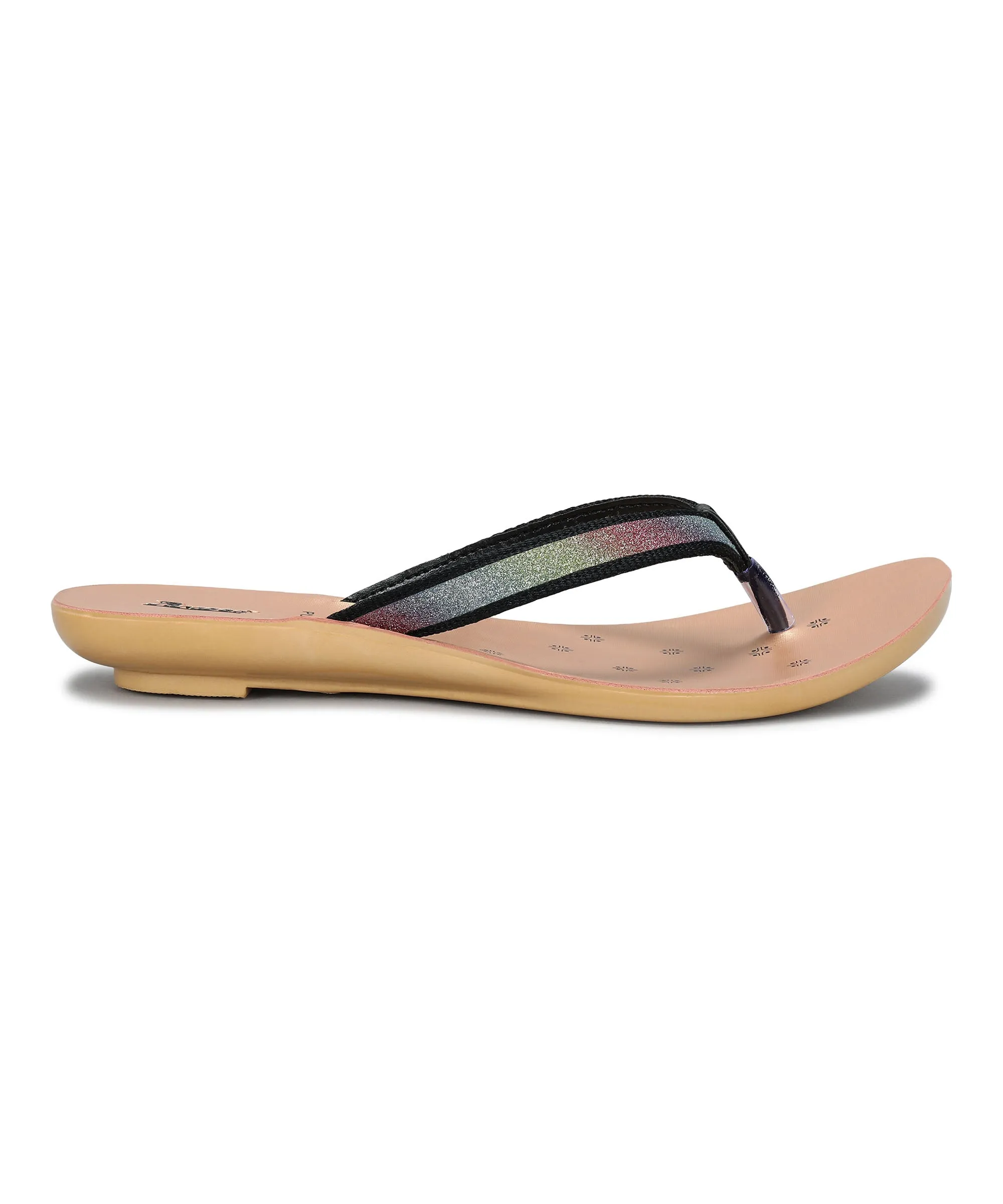 Paragon Women's Slip On Flat Black Sandals | Durable Dailywear Sandals Slide Style Floral Joy