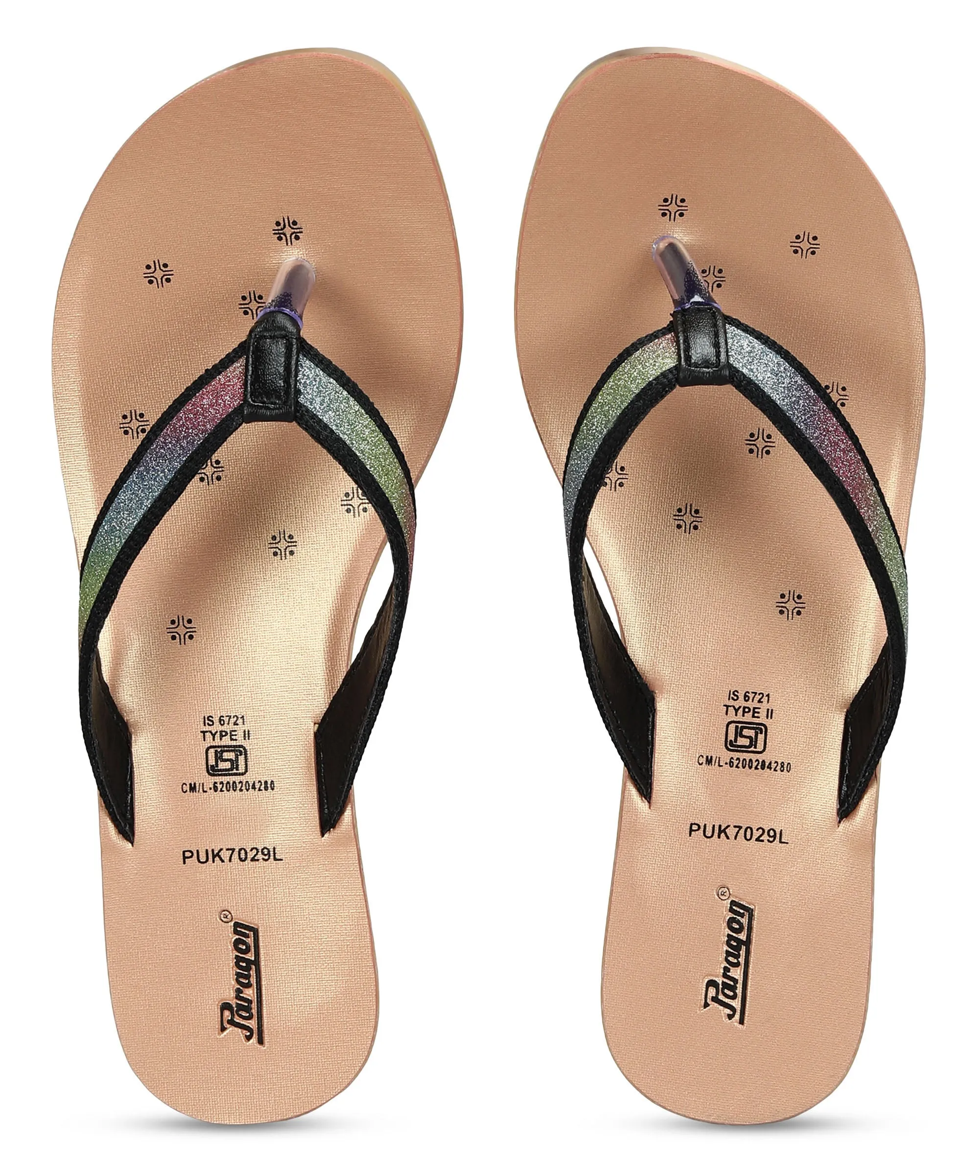 Paragon Women's Slip On Flat Black Sandals | Durable Dailywear Sandals Metal Ring Step Fresh