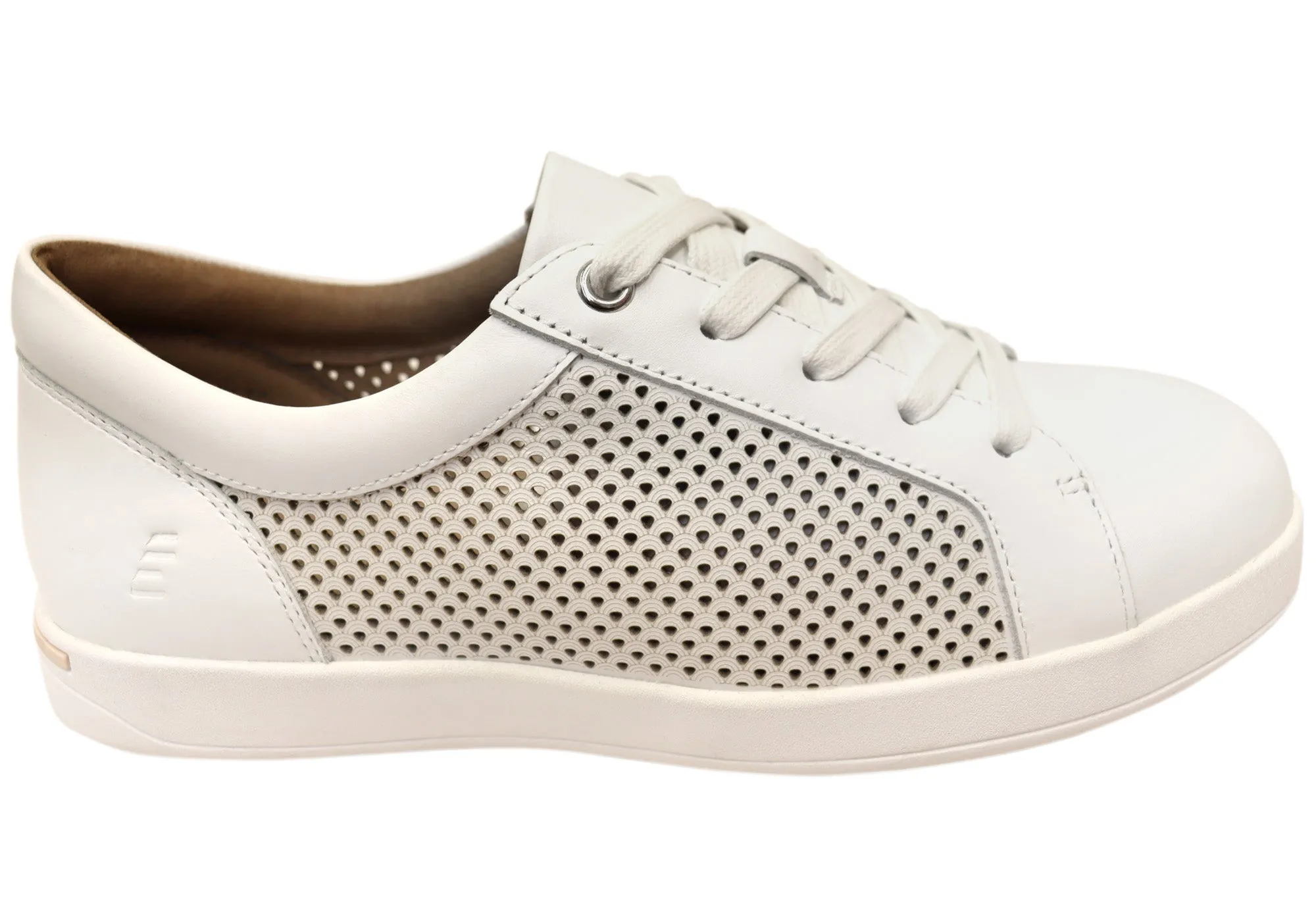 City Drive Light Mobility Homyped Womens Lotti Lace White Leather Wide Fit Casual Shoes