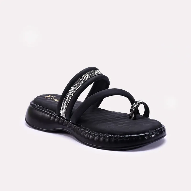 Feather Light Long Distance Black Chunky Casual Slippers 0412890