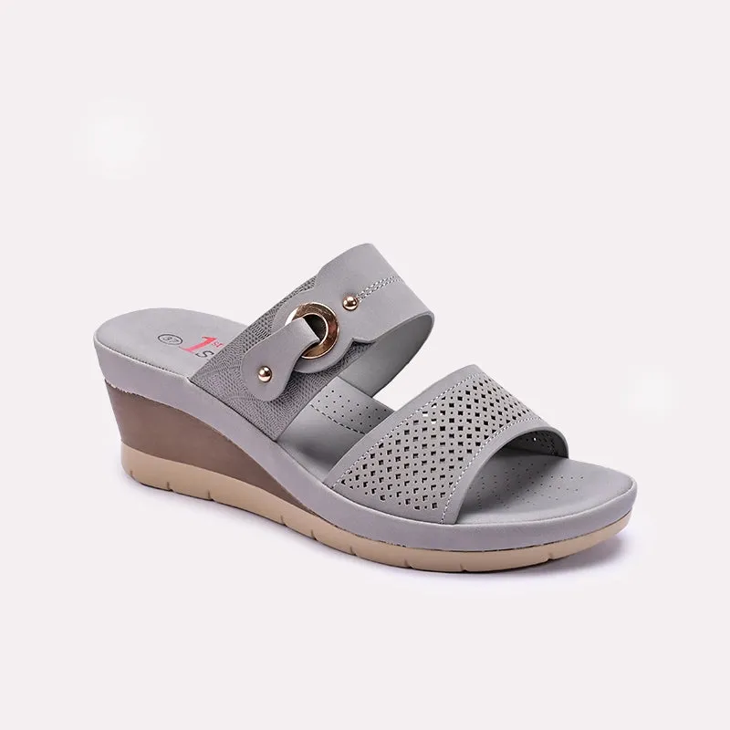 Womens Gray Casual Wedge Slippers 0413306 Red Glow Mid Top