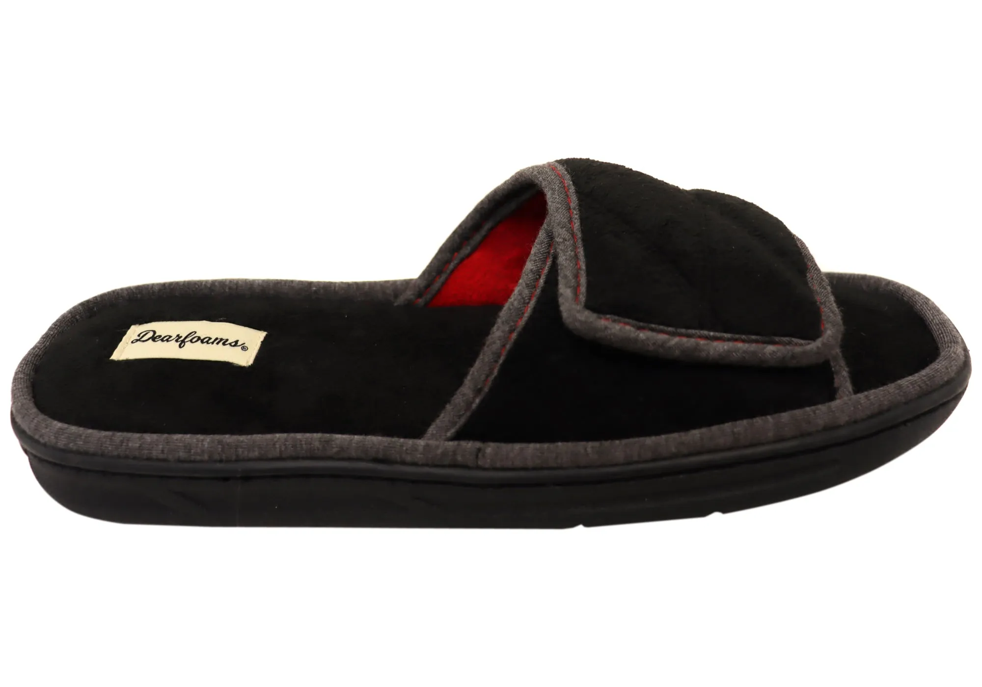 Dearfoams Mens Cooper Quilted Terry Adjustable Strap Slippers All Season Light Travel Shoes