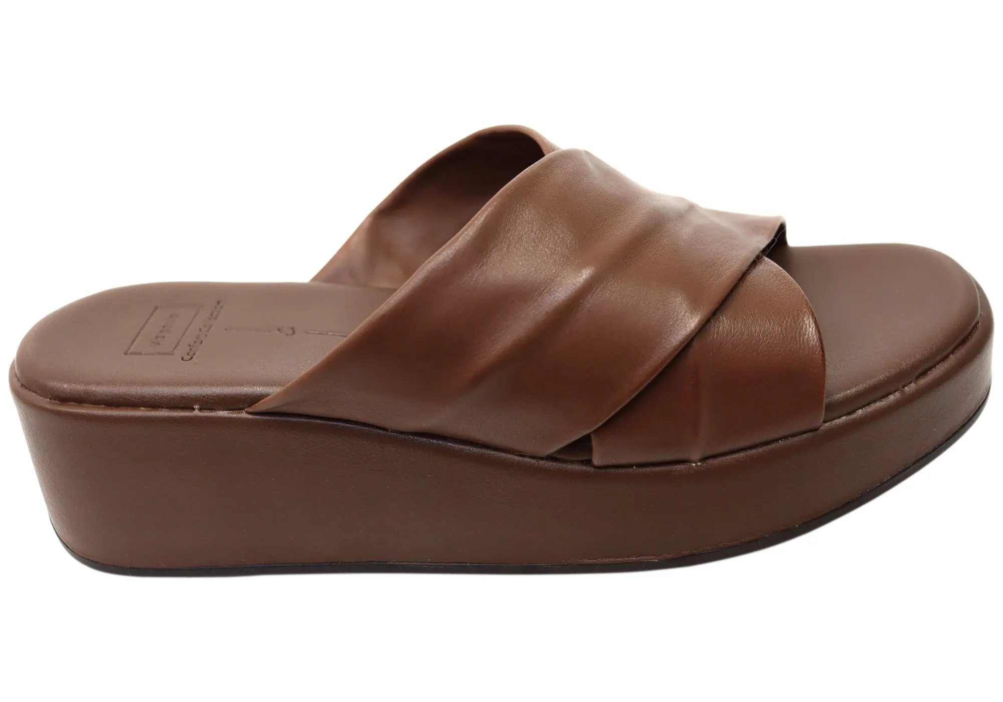 Via Paula Ginza Womens Brazilian Leather Platform Slides Sandals Slip On
