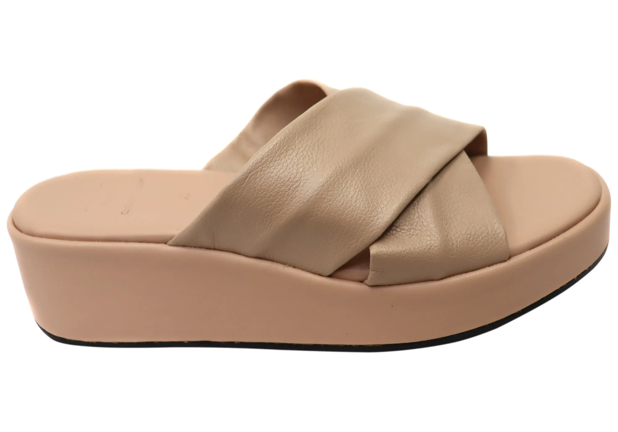 Via Paula Ginza Womens Brazilian Leather Platform Slides Sandals Comfortable all-day wear Comfort Sandals