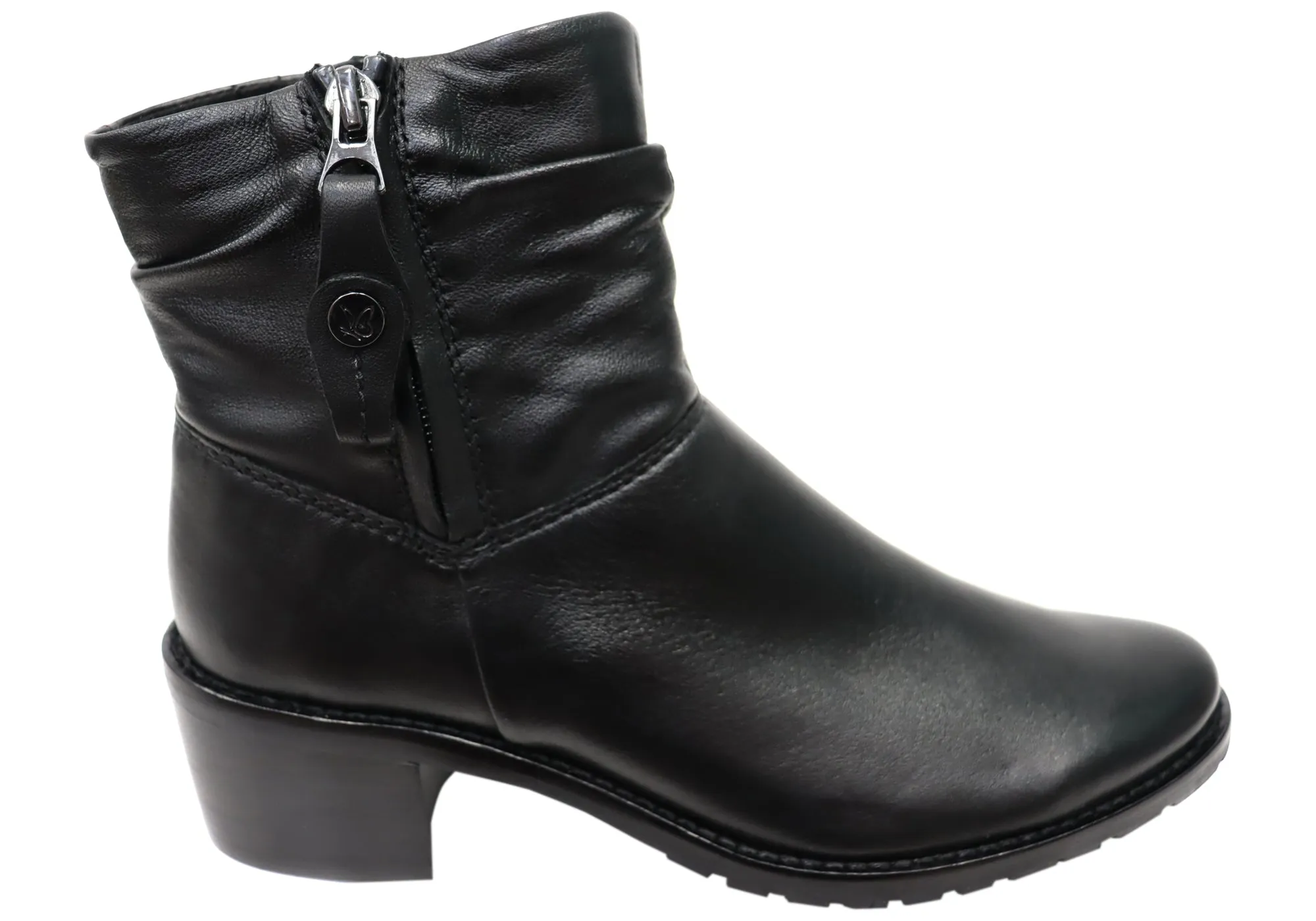 Caprice Nelba Womens Wide Fit Comfortable Leather Ankle Boots Flexible Frame River Crossing Fashion Show