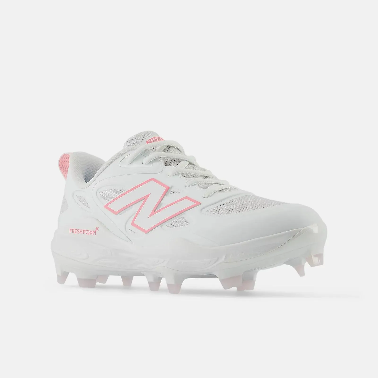 New Balance Women's Fresh Foam X Velo v4 Molded Softball Cleats - White with Ultra Pink SPVELOM4 Dance Floor