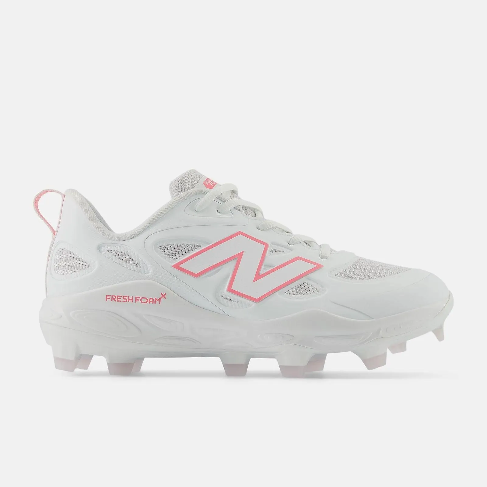 New Balance Women's Fresh Foam X Velo v4 Molded Softball Cleats - White with Ultra Pink SPVELOM4 Moon Walk