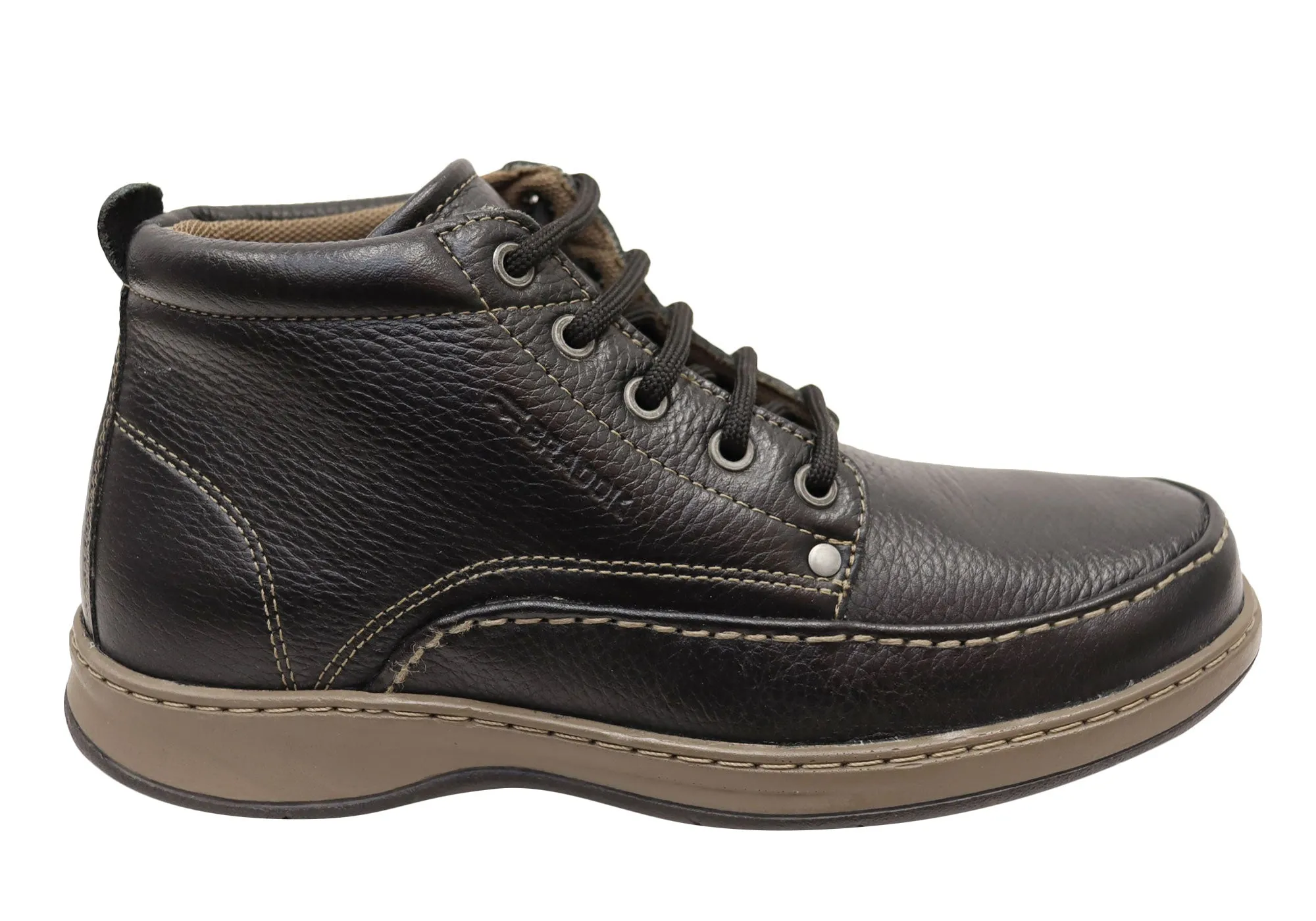 Tread Control Bradok Mens Classic Mid Comfortable Leather Boots Made In Brazil