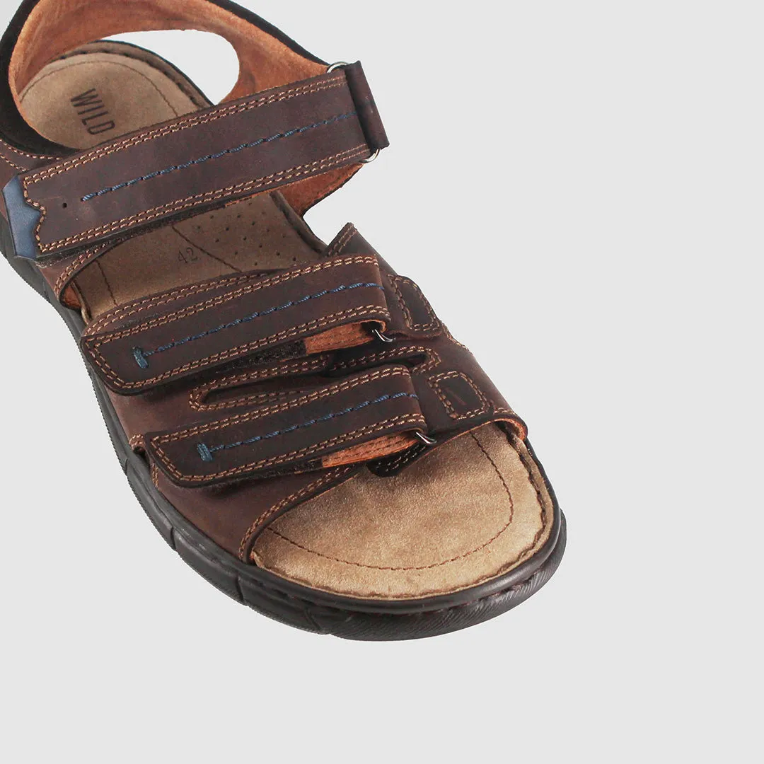 Pambula Sandals Dark Brown Embroidered Wraparound Design